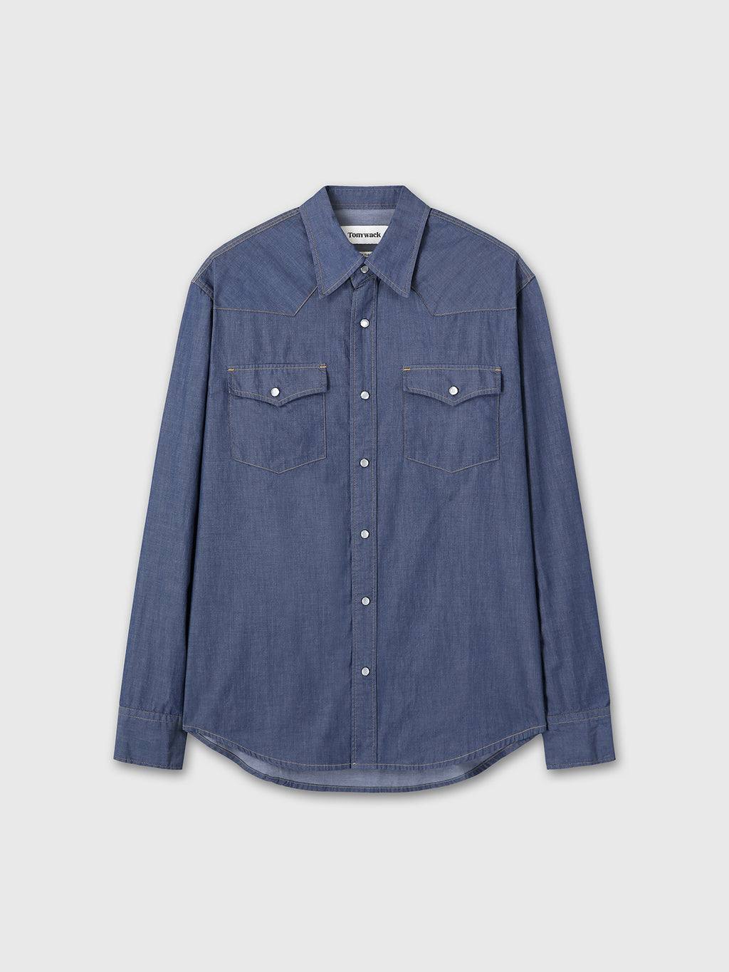 WASHED CHAMBRAY WESTERN SHIRT (ITALIAN FABRIC)_ MEDIUM INDIGO