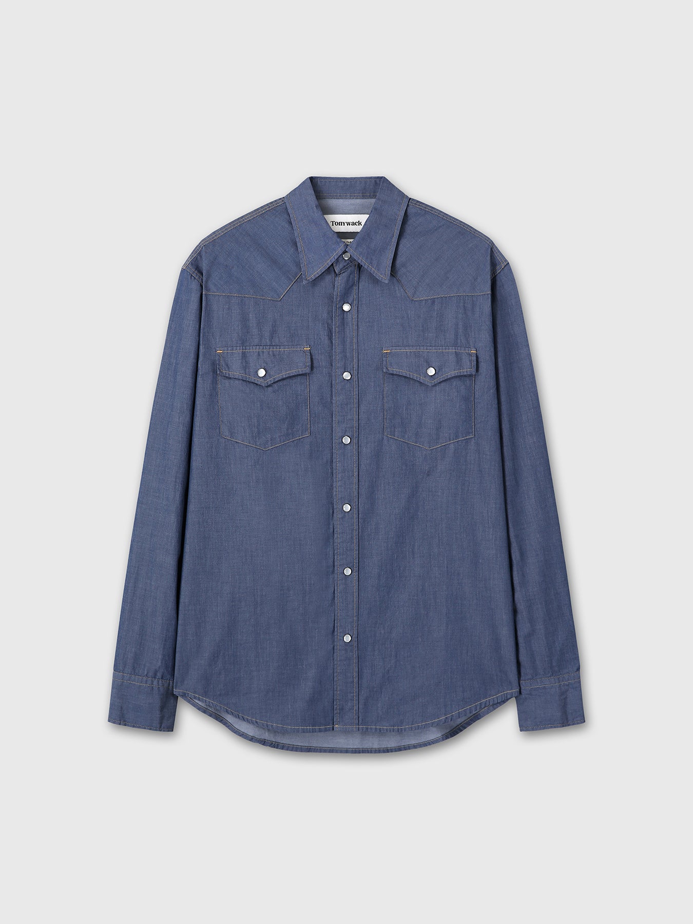 WASHED CHAMBRAY WESTERN SHIRT (ITALIAN FABRIC)_ MEDIUM INDIGO