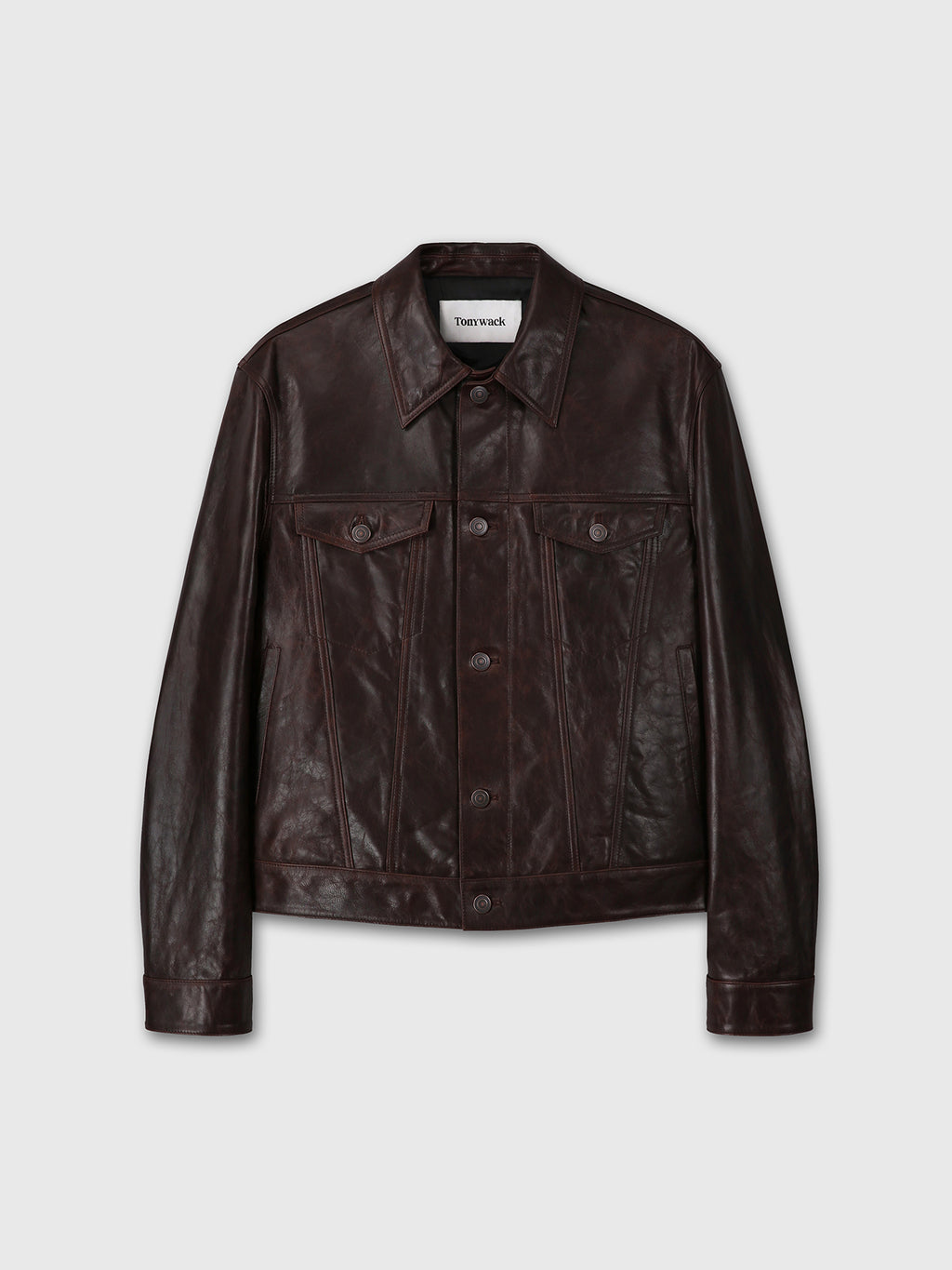 AGED LAMB LEATHER TRUCKER JACKET_ BROWN