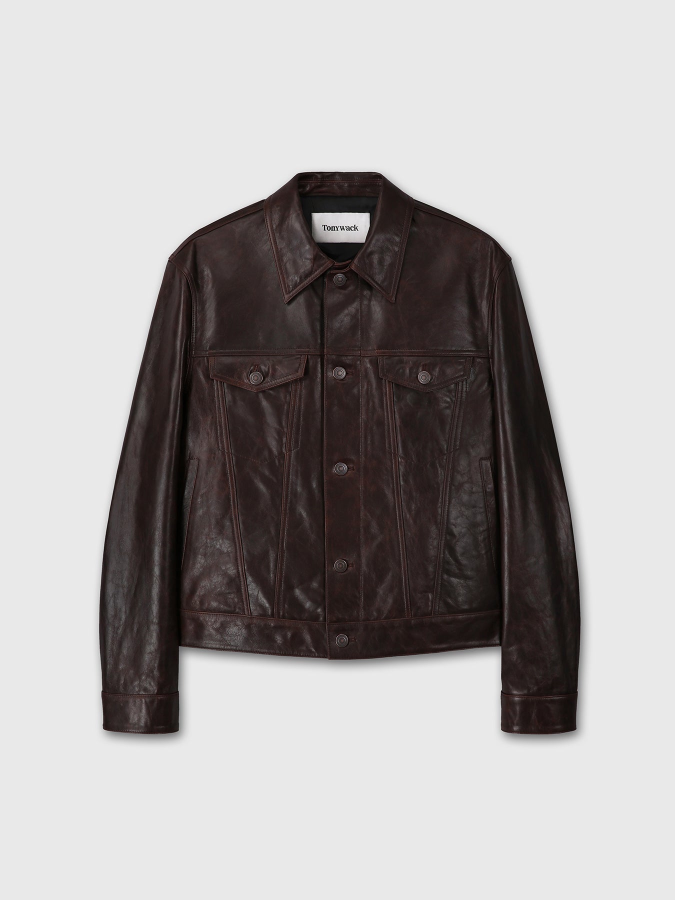 AGED LAMB LEATHER TRUCKER JACKET_ BROWN