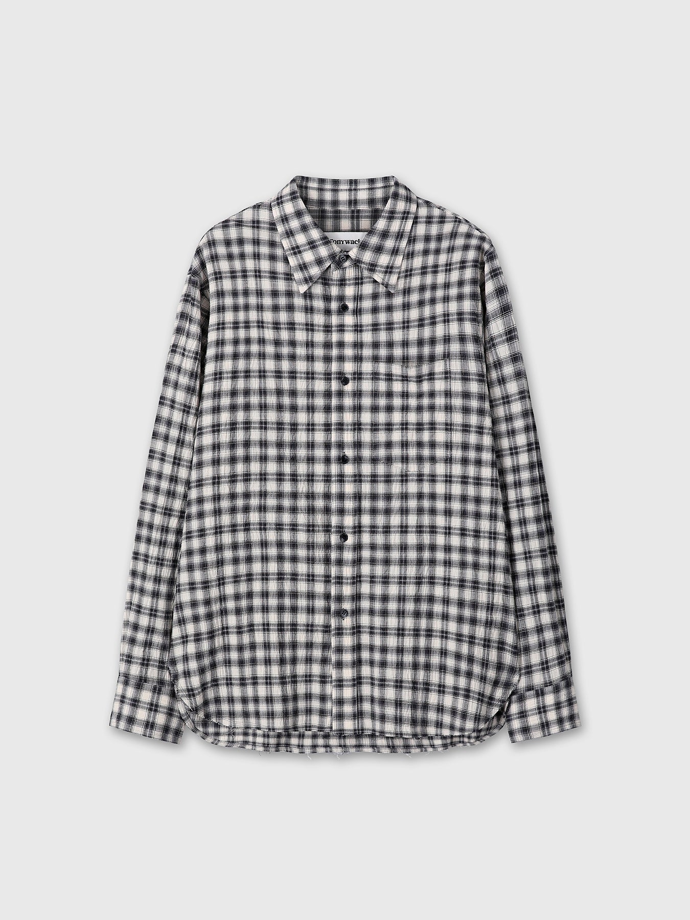 (W) RAW-CUT COTTON CHECK SHIRT_ BLACK CHECK