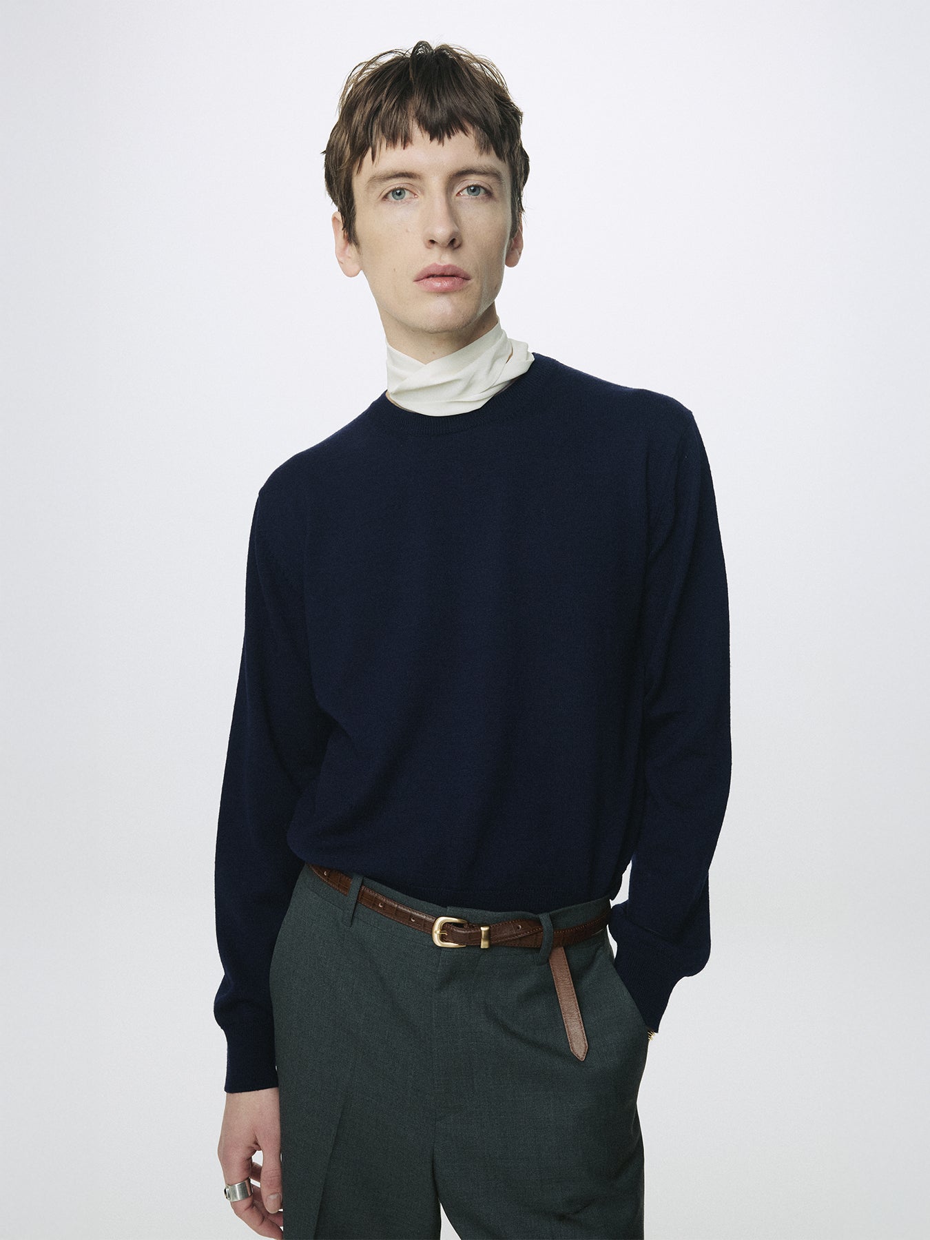 SPRING WOOL CREW NECK KNIT_ DARK NAVY