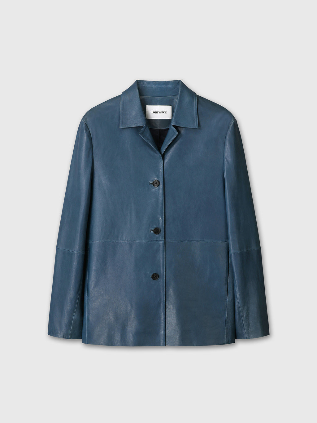 (W) VEGETABLE TANNED LAMB LEATHER OPEN COLLAR JACKET_ MID BLUE