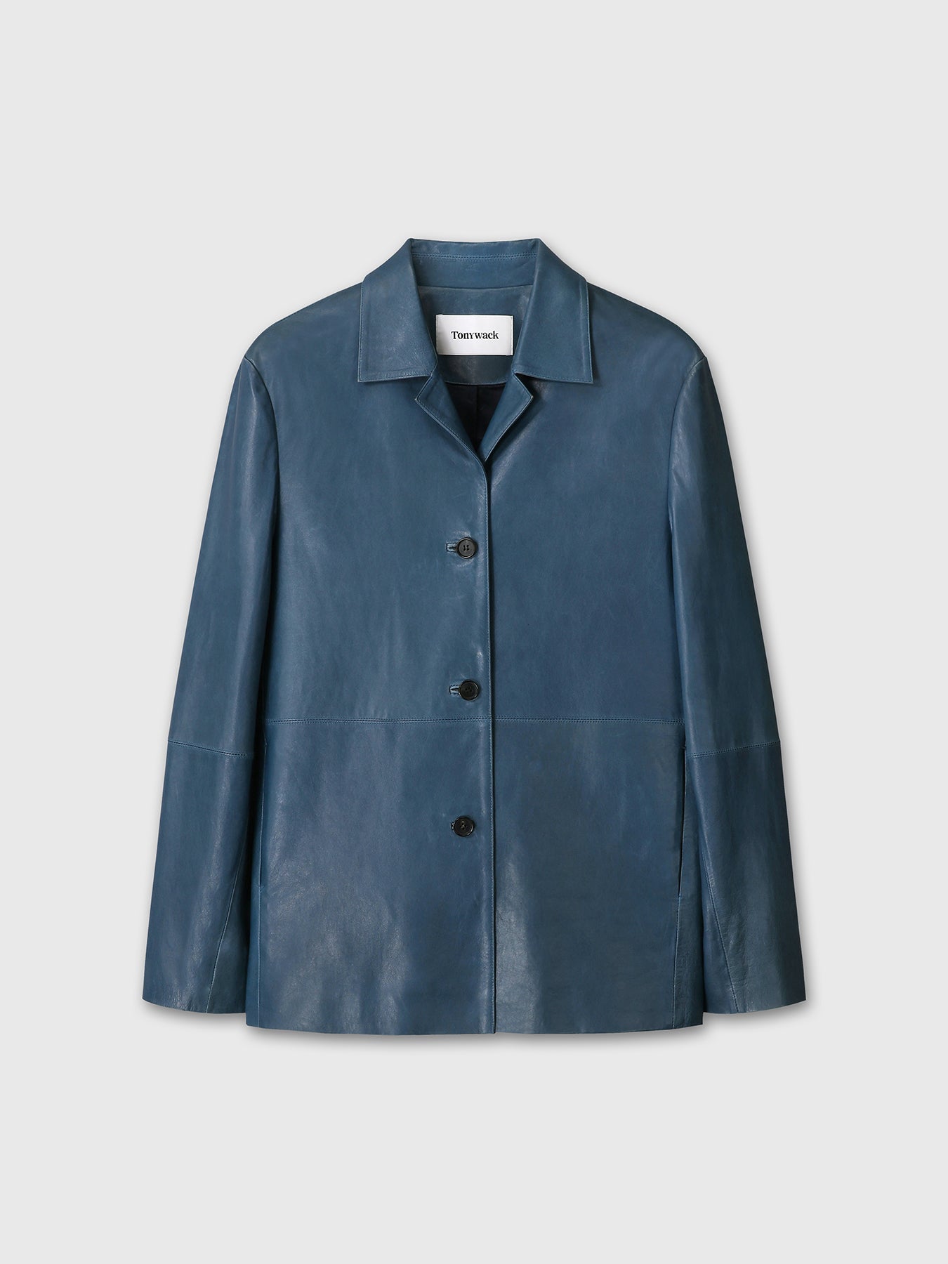 (W) VEGETABLE TANNED LAMB LEATHER OPEN COLLAR JACKET_ MID BLUE