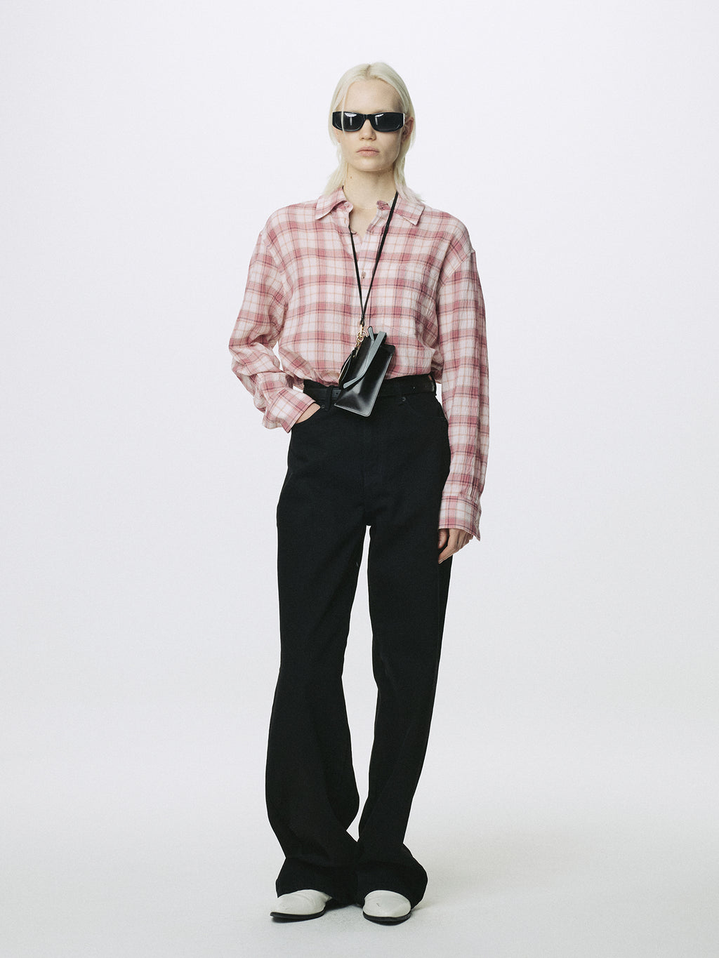 (W) RAW-CUT COTTON CHECK SHIRT_ PINK CHECK