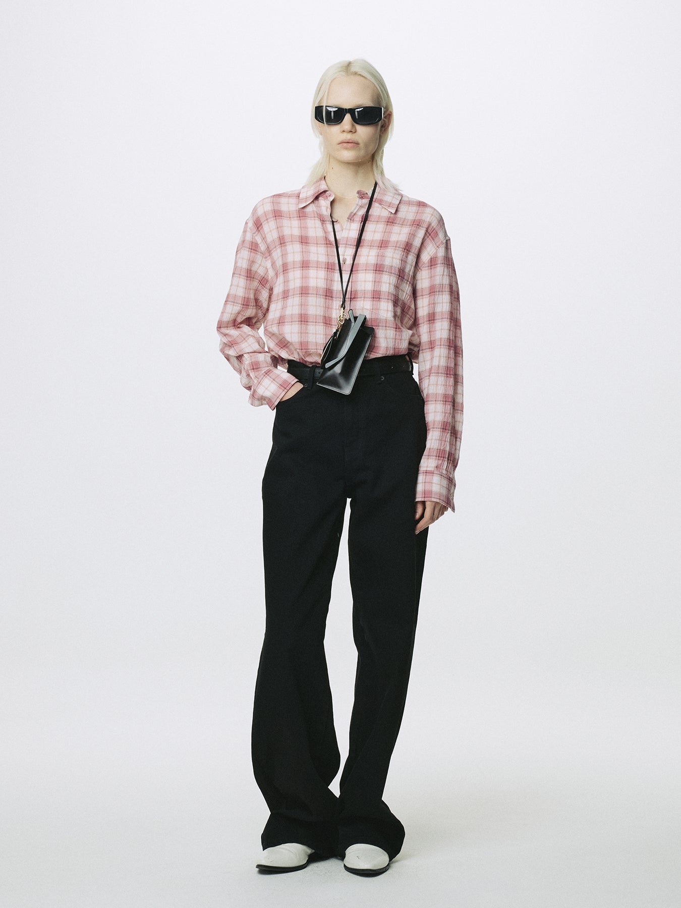 (W) RAW-CUT COTTON CHECK SHIRT_ PINK CHECK