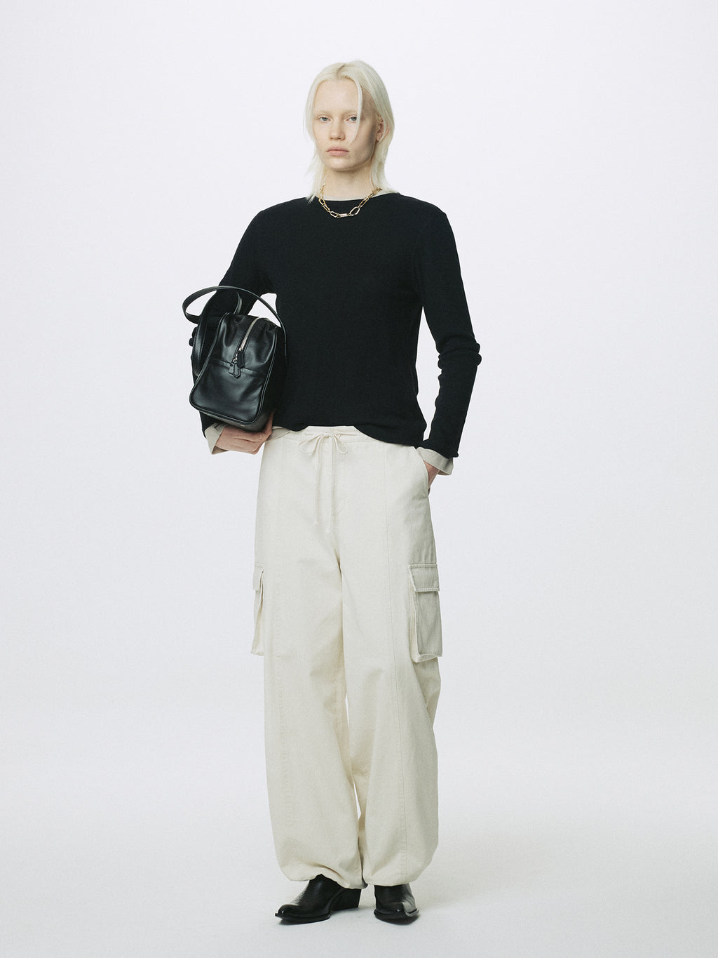 (W) COTTON CASHMERE ESSENTIAL TOP_ BLACK