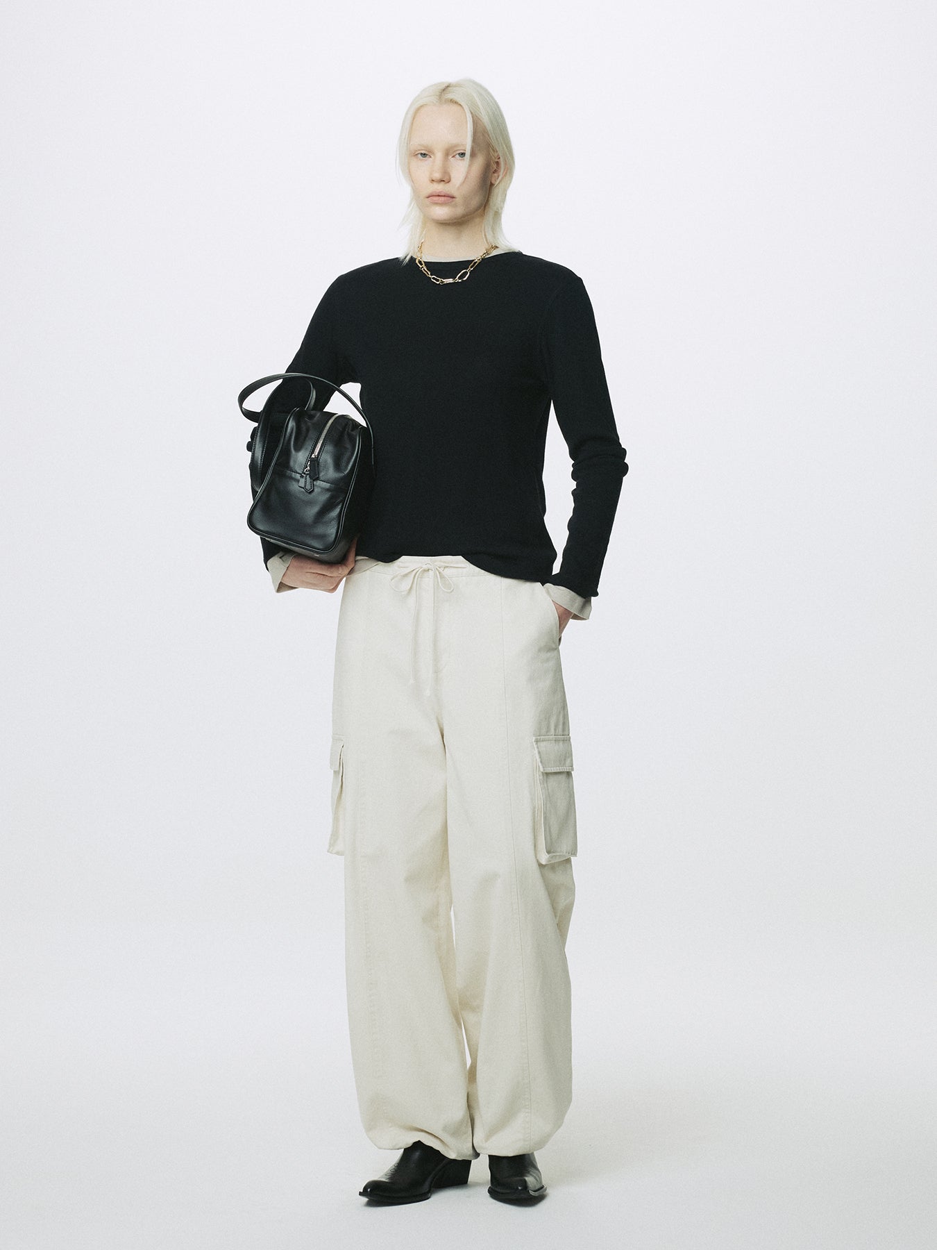 (W) COTTON CASHMERE ESSENTIAL TOP_ BLACK