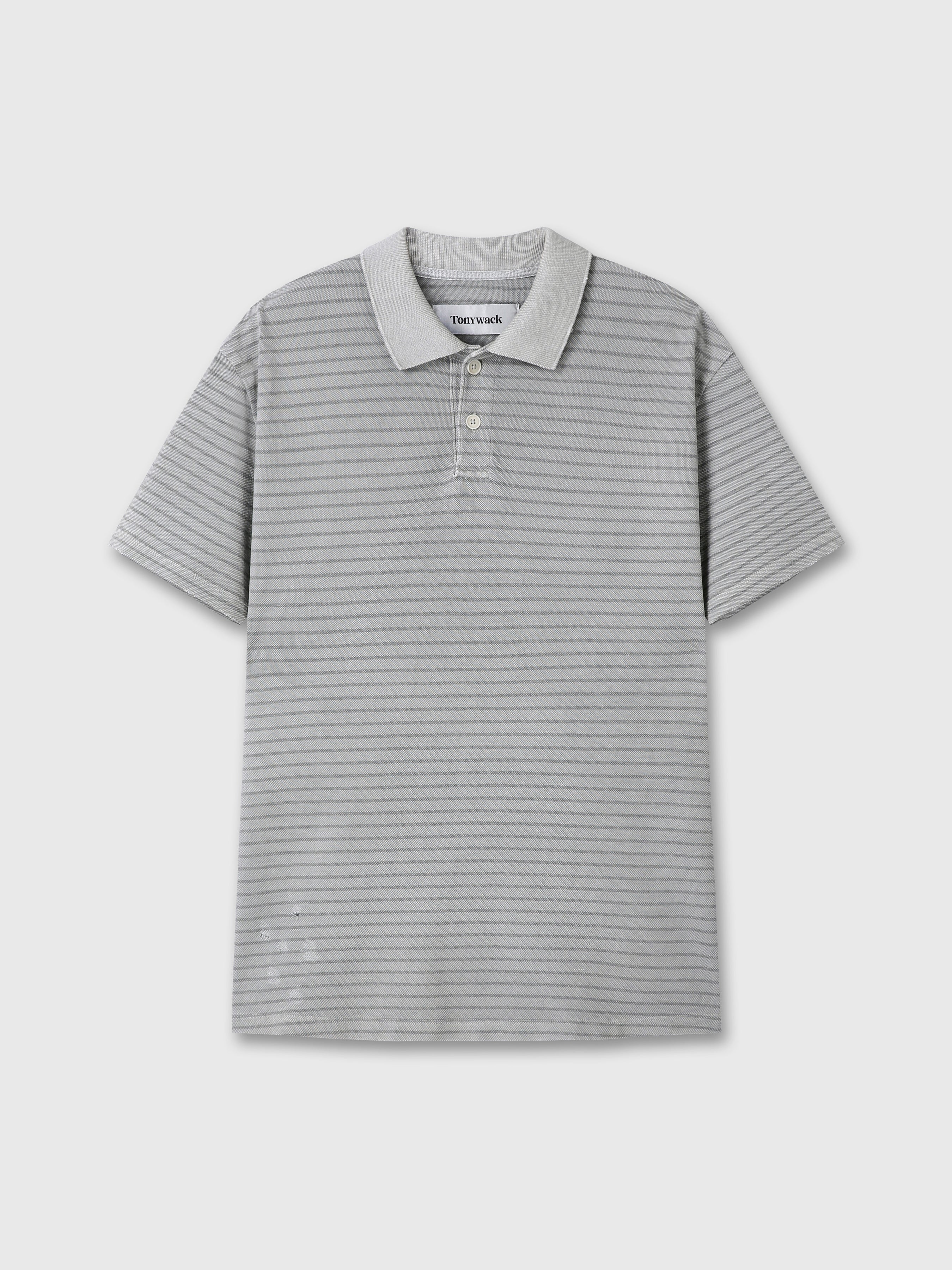 GARMENT DYED STRIPE PIQUÉ POLO_ FADED GREY