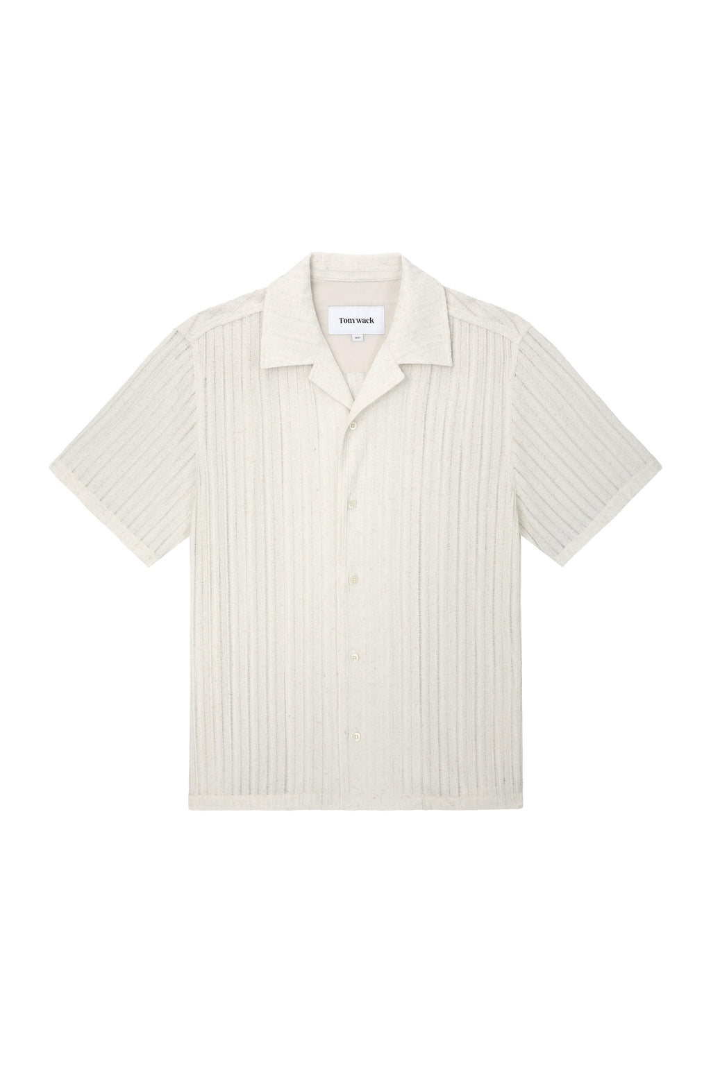 Crochet Camp Collar Half Sleeve Shirt_ Melange Ecru