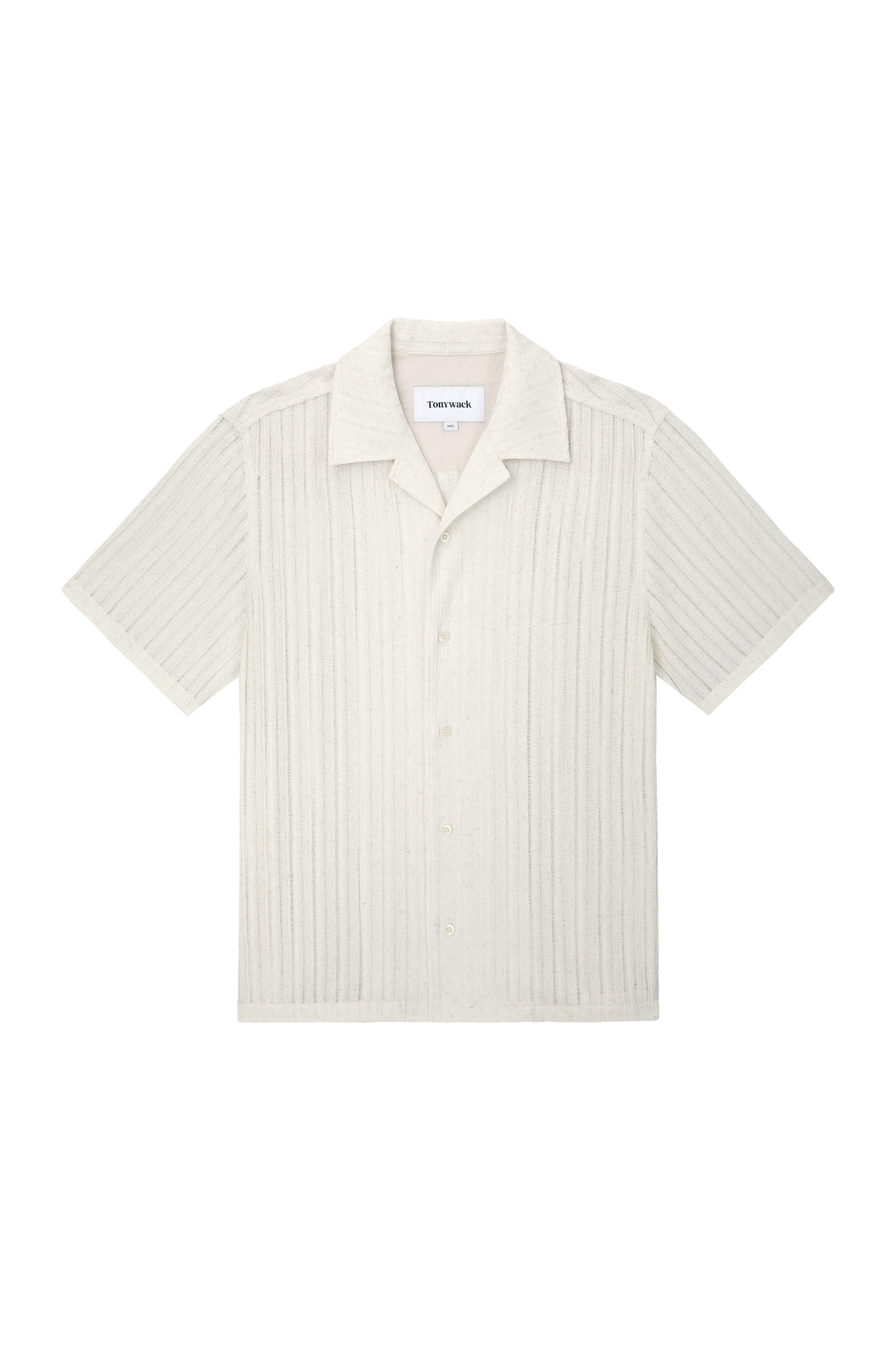 Crochet Camp Collar Half Sleeve Shirt_ Melange Ecru