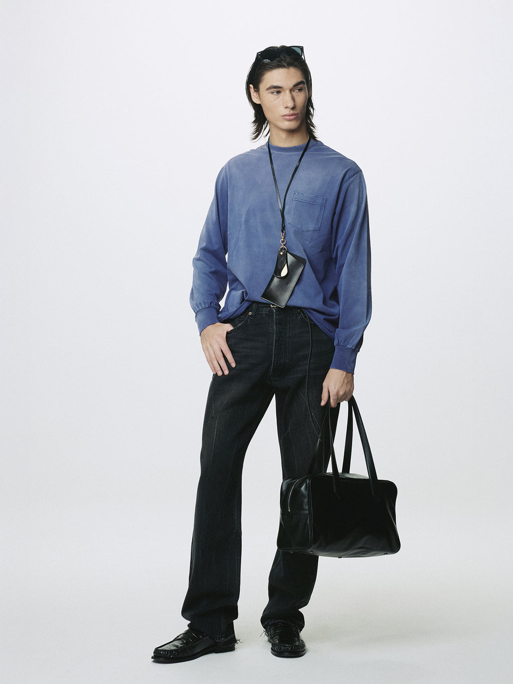 GARMENT DYED LONG SLEEVE CREW_ FADED PURPLE BLUE
