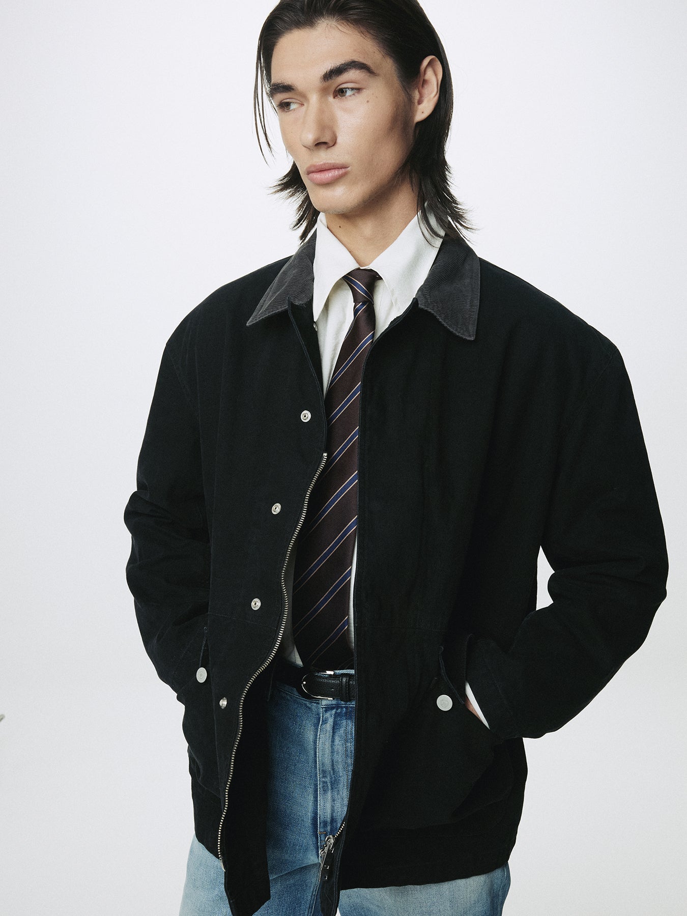 GARMENT WASHED BARN JACKET_ FADED BLACK