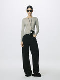 (W) ZIPPED WIDE LEG DENIM_ BLACK