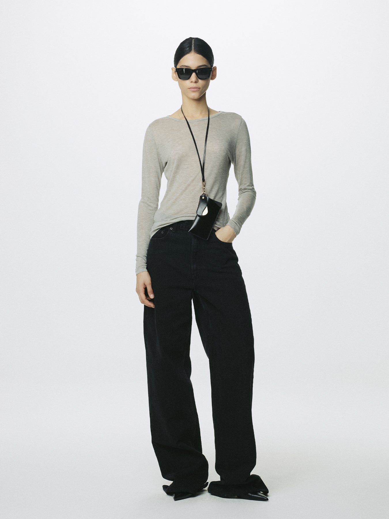 (W) ZIPPED WIDE LEG DENIM_ BLACK