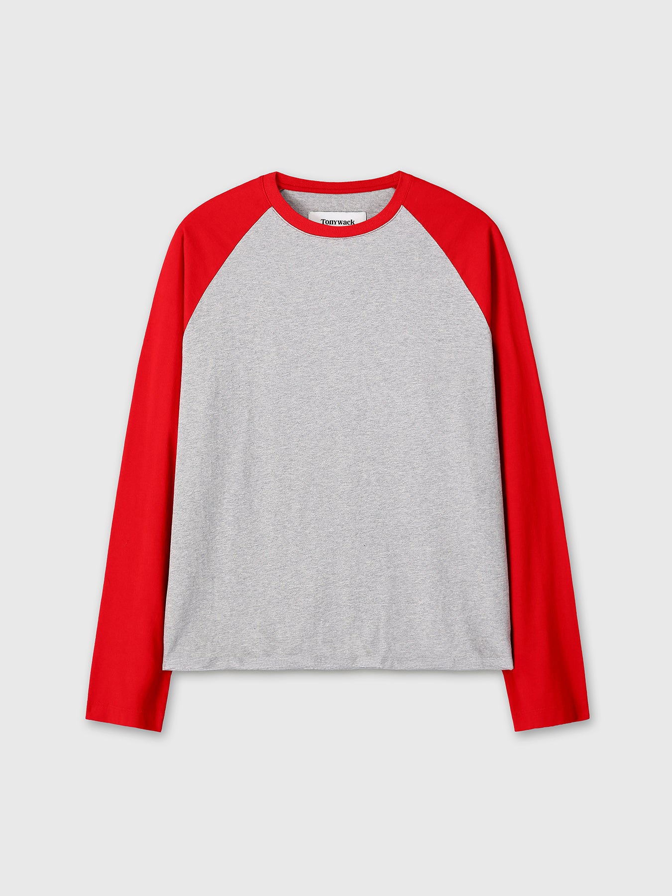 WASHED COTTON BASEBALL LONG SLEEVE_ MELANGE GREY/RED