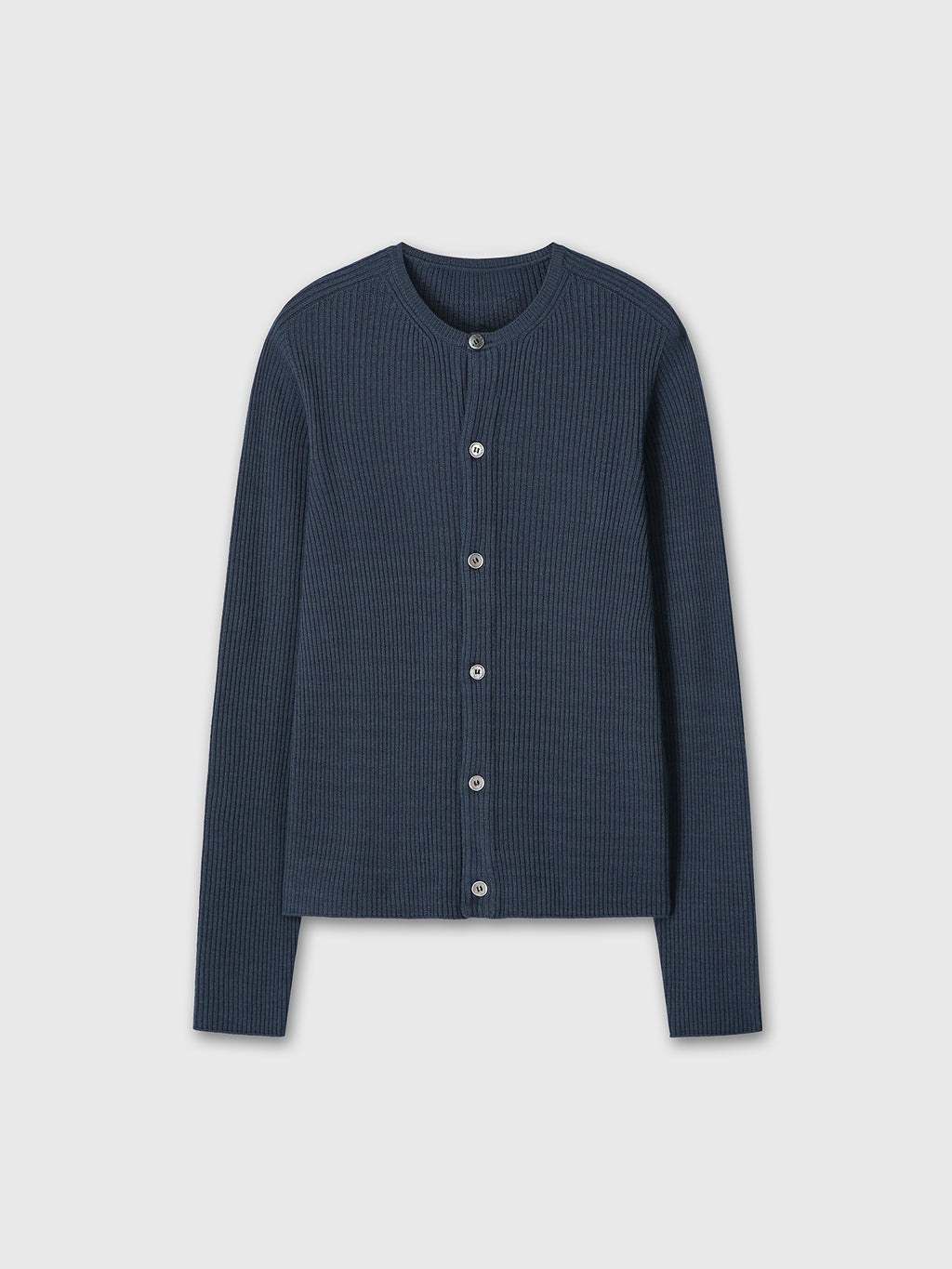 SUPER FINE MERINO WOOL RIBBED CARDIGAN_ SLATE NAVY