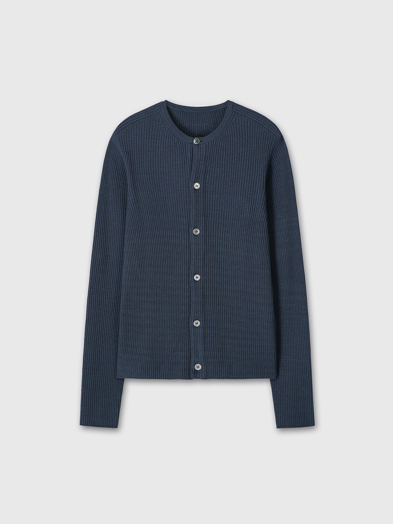 SUPER FINE MERINO WOOL RIBBED CARDIGAN_ SLATE NAVY