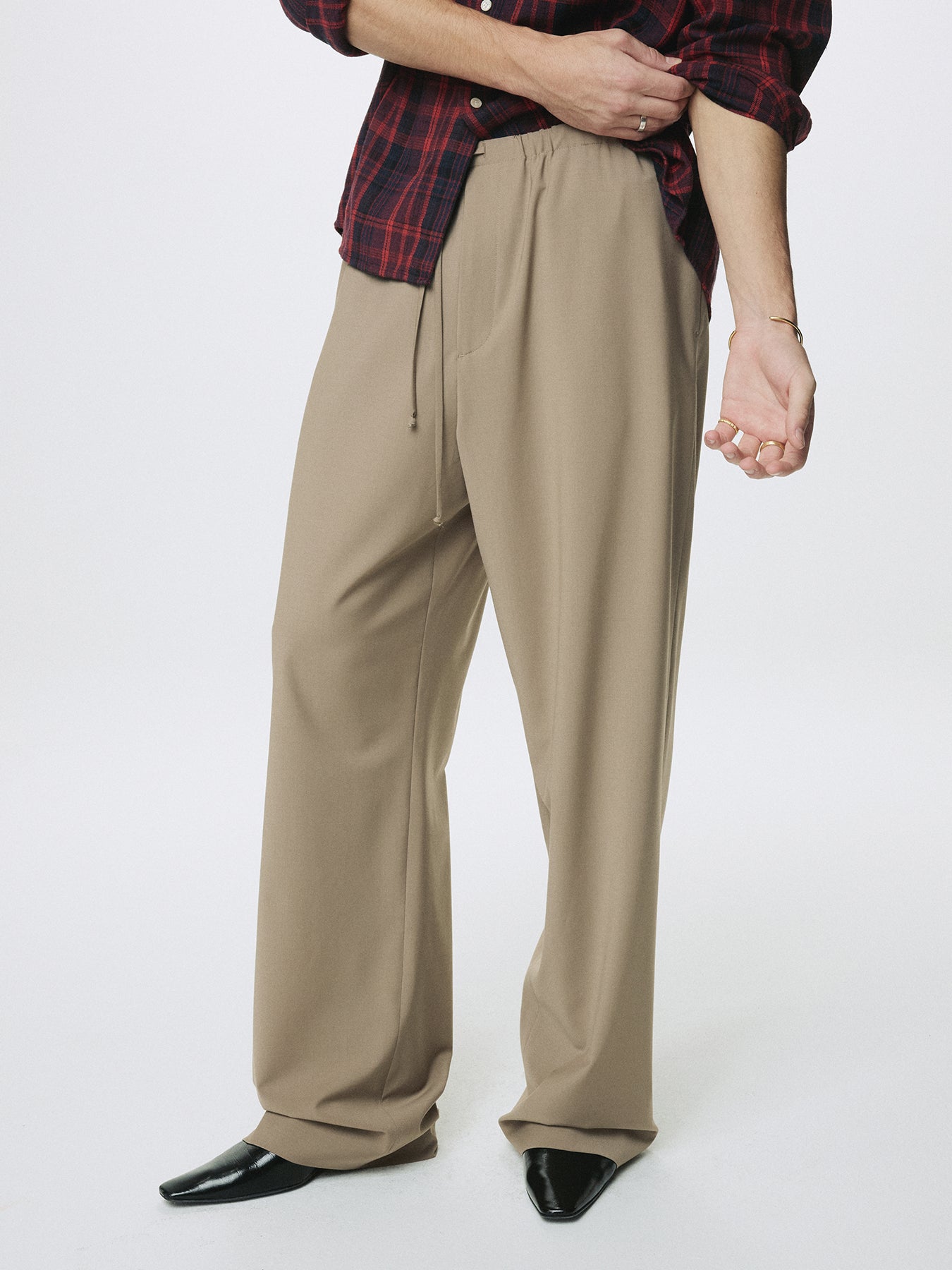 TROPICAL WOOL DRAWSTRING PANTS_ BEIGE