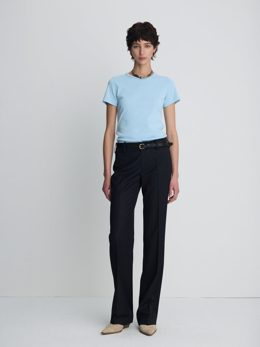 (W) WOOL STRAIGHT TROUSERS_ NAVY PINSTRIPE