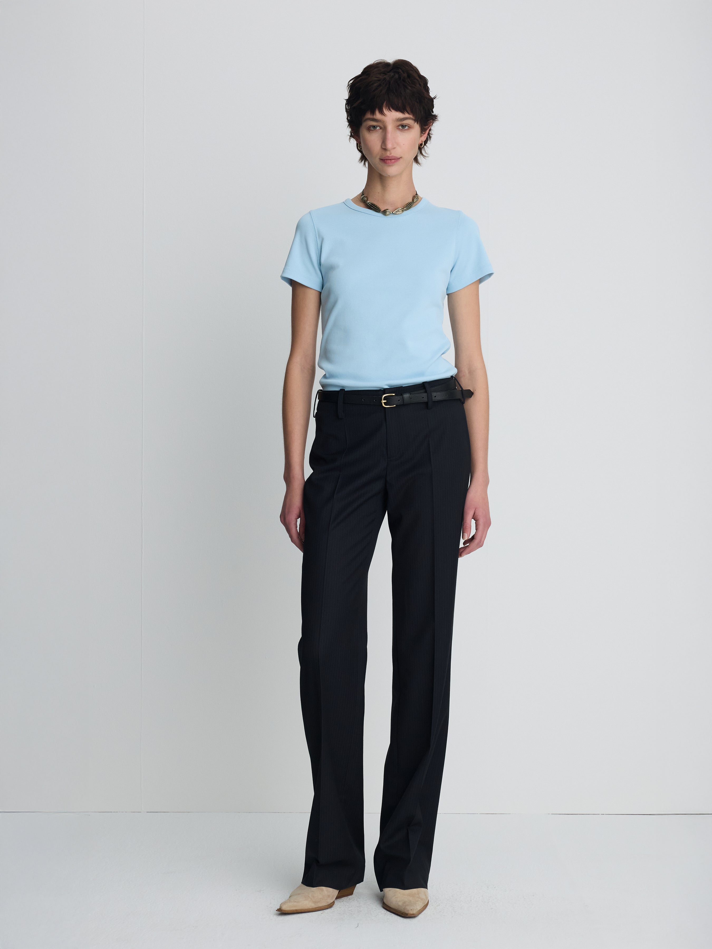 (W) WOOL STRAIGHT TROUSERS_ NAVY PINSTRIPE