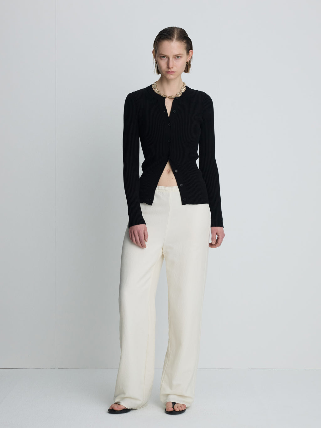 (W) SILK TWILL LOUNGE PANTS_ IVORY