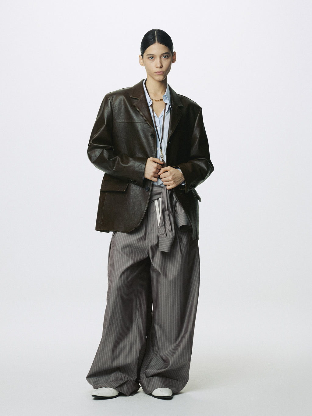 (W) VEGETABLE LAMB LEATHER BLAZER JACKET_ BROWN