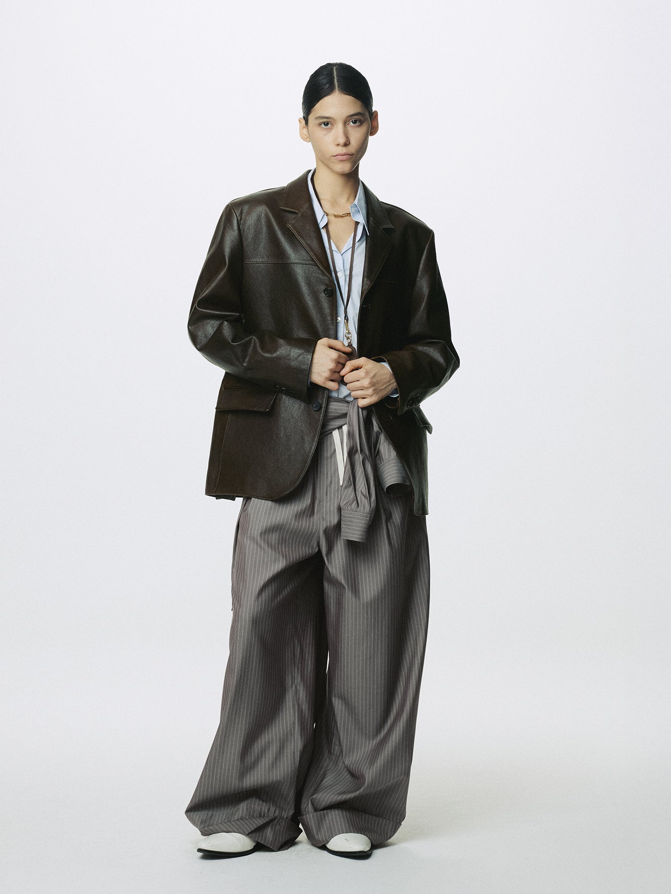 (W) VEGETABLE LAMB LEATHER BLAZER JACKET_ BROWN