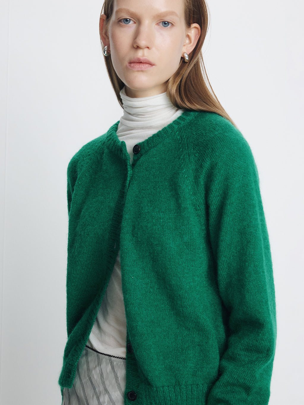 (W) MOHAIR BLEND RAGLAN CARDIGAN_ GREEN