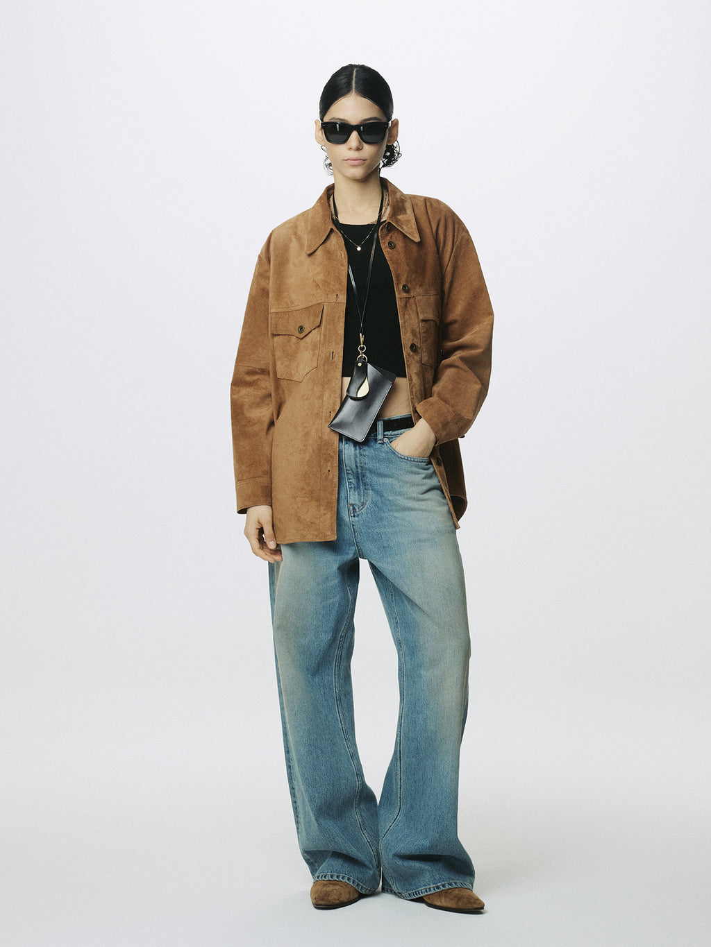 (W) WESTERN SUEDE OVERSHIRT_ TOBACCO