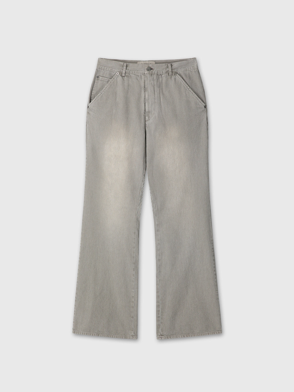 GARMENT DYED STRIPE COTTON FLARE PANTS_ STONE GREY