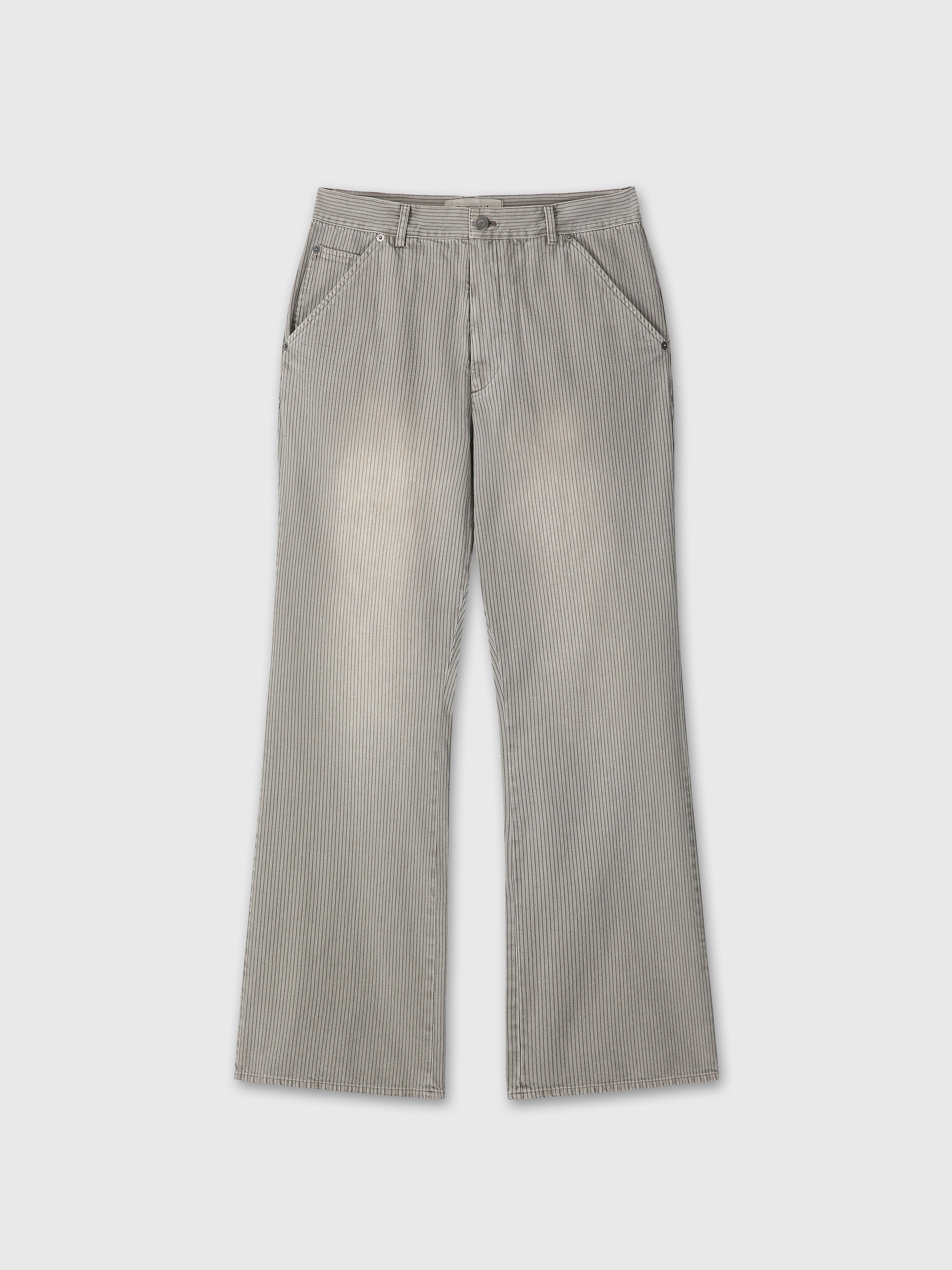 GARMENT DYED STRIPE COTTON FLARE PANTS_ STONE GREY