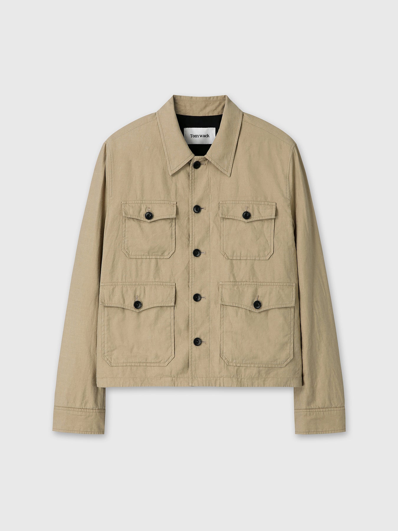 COTTON LINEN CROPPED SAFARI JACKET_ SAND