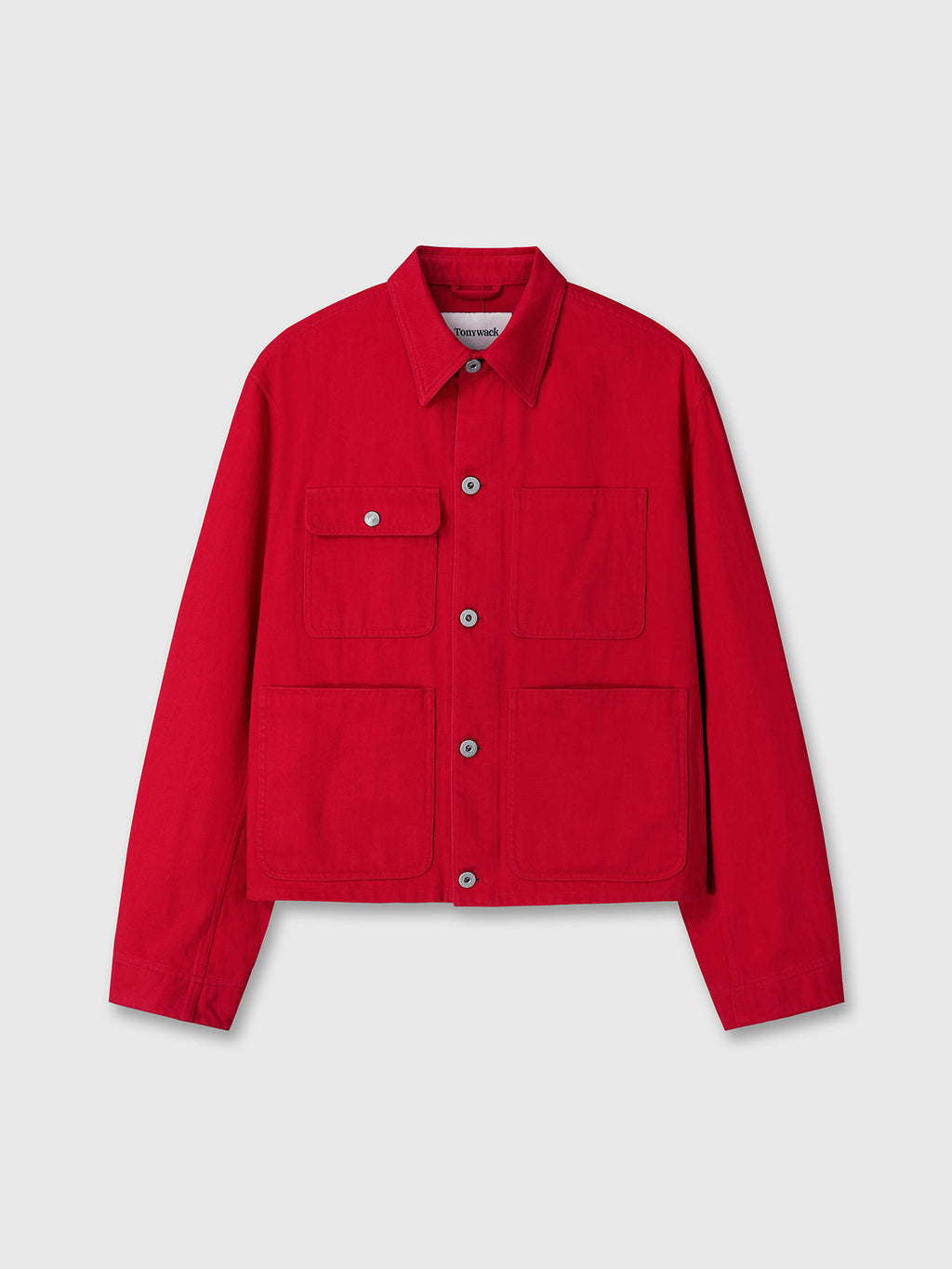 SLUB COTTON CROPPED WORK JACKET_ RED