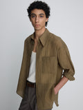 LYOCELL OVERSIZED STRIPE SHIRT_ OLIVE STRIPE