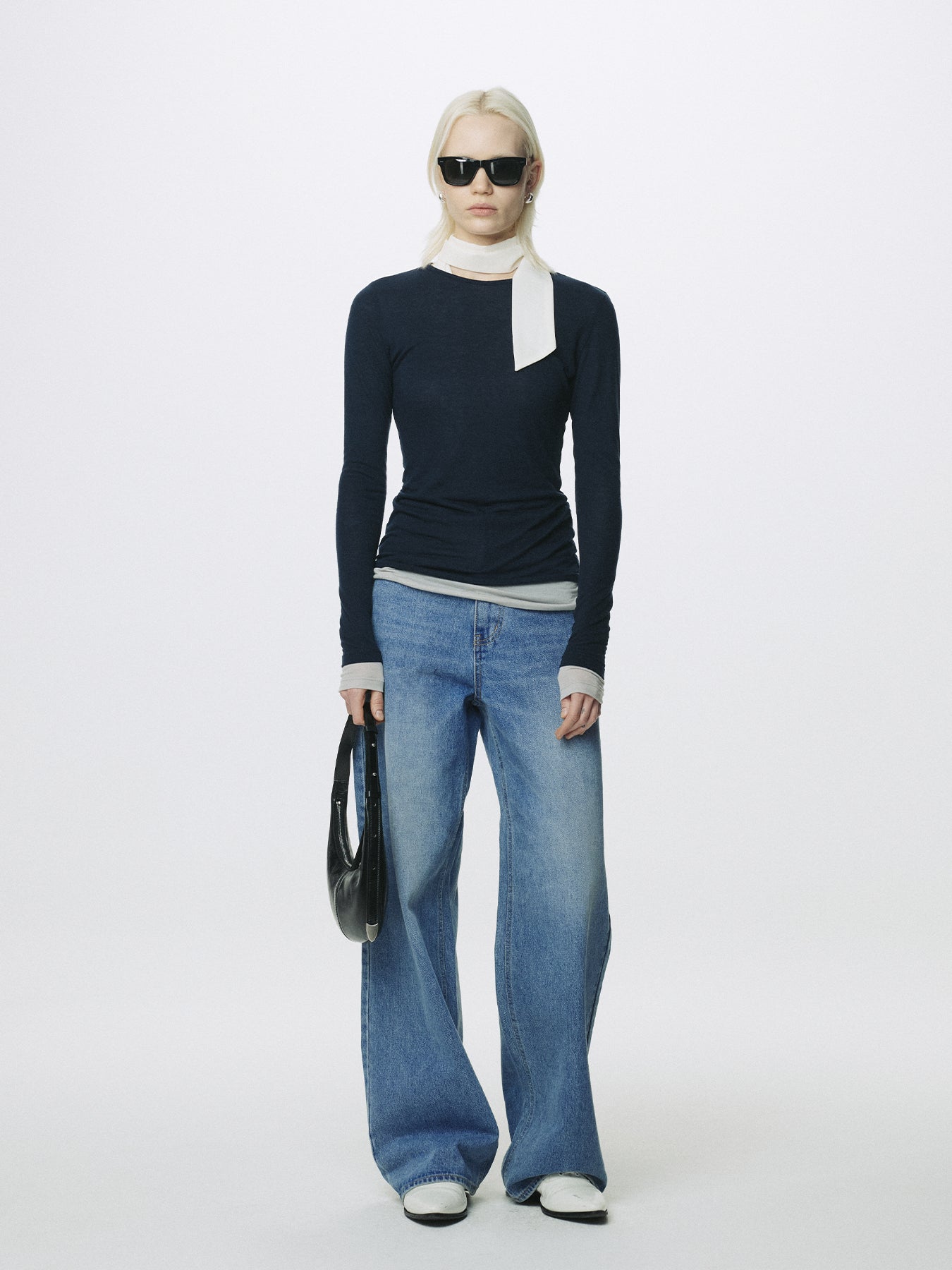 (W) WIDE-LEG BAGGY DENIM JEANS _ WASHED BLUE