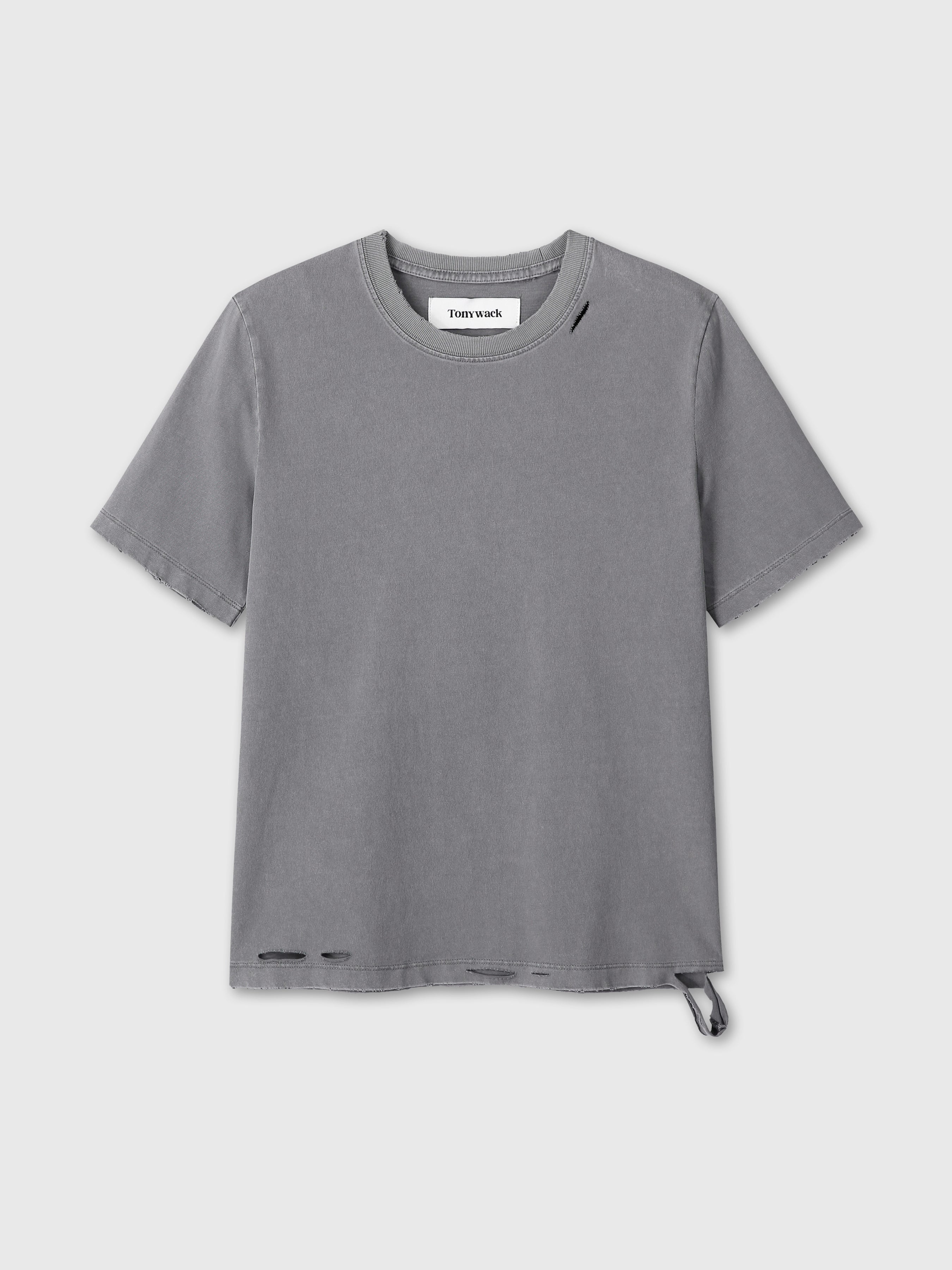 (W) GARMENT DYED VINTAGE COTTON T-SHIRT_ FADED GREY