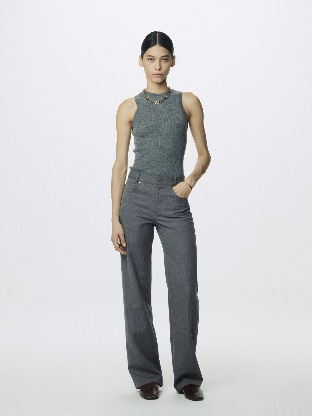 (W) WOOL 5 POCKET STRAIGHT PANTS_ LIGHT GREY