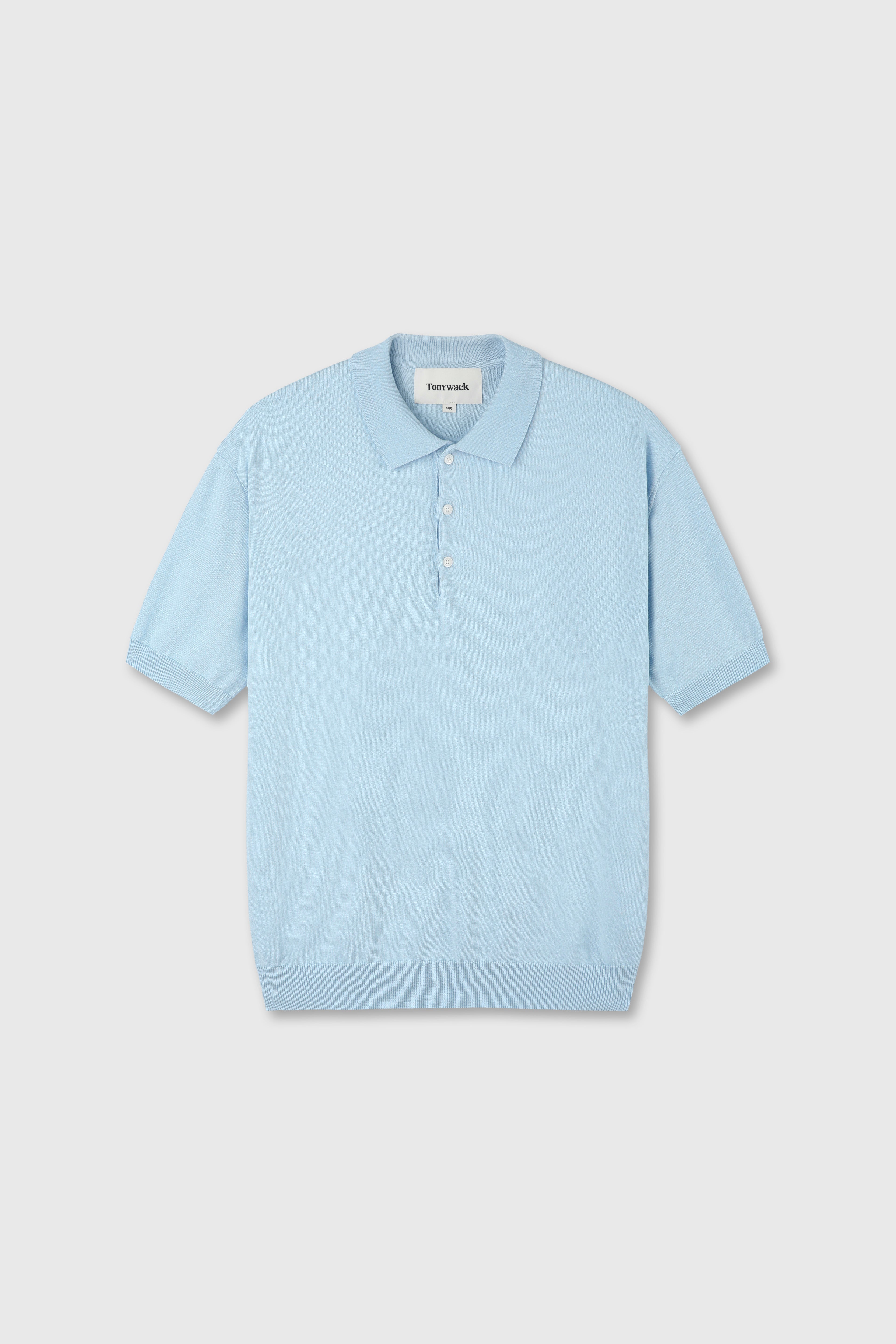 High Gauge Silk Cotton Polo Knit_ Baby Blue