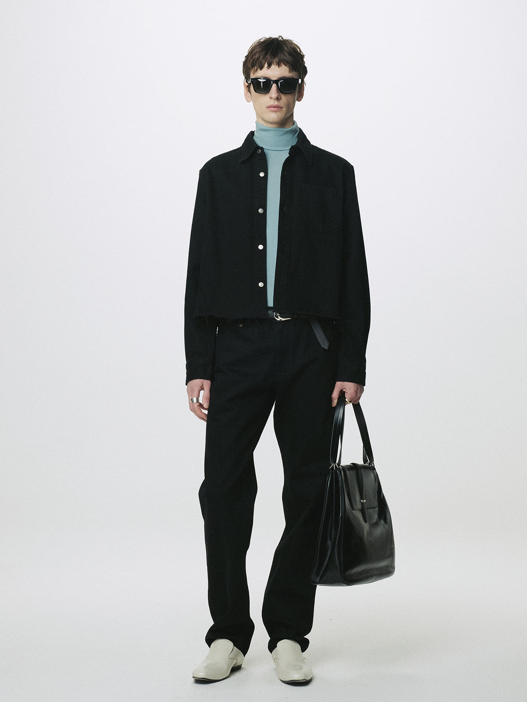 DENIM CUT-OFF SHIRT BLOUSON_ BLACK