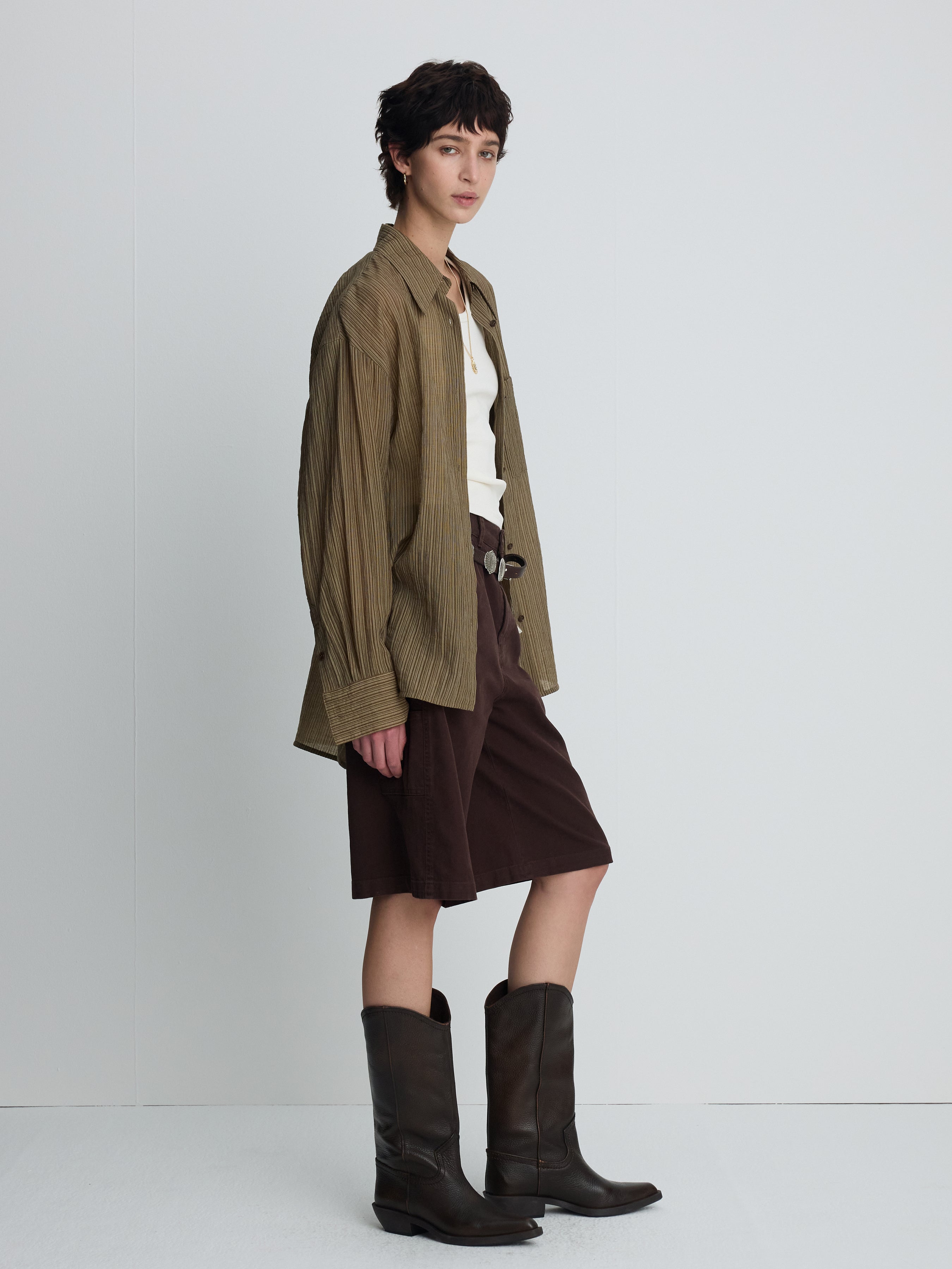 (W) COTTON RELAXED UTILITY SHORTS_ BURNT MARRON
