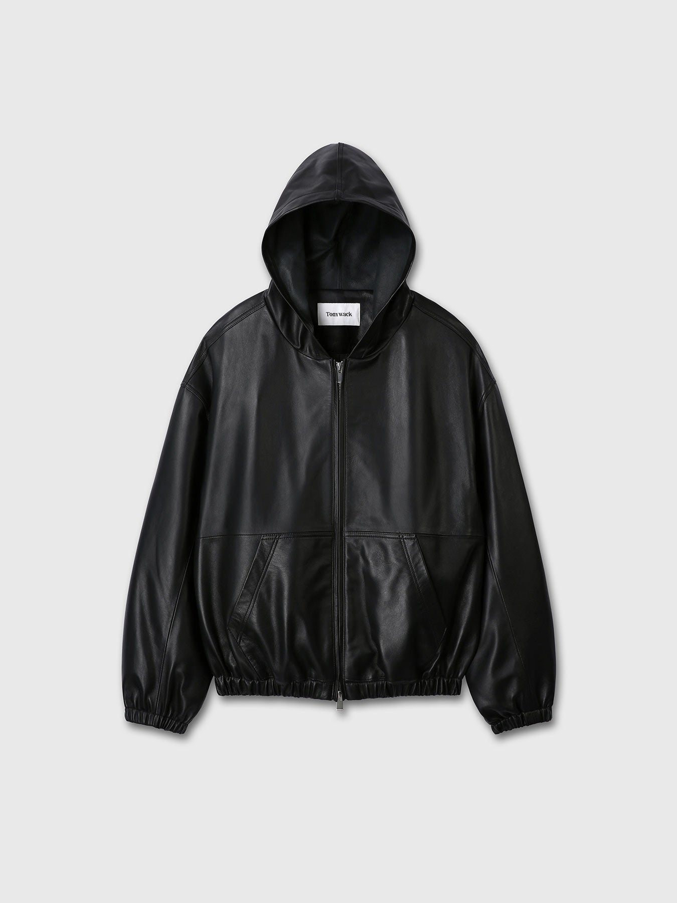 (W) NAPPA LEATHER HOODIE JACKET_ BLACK