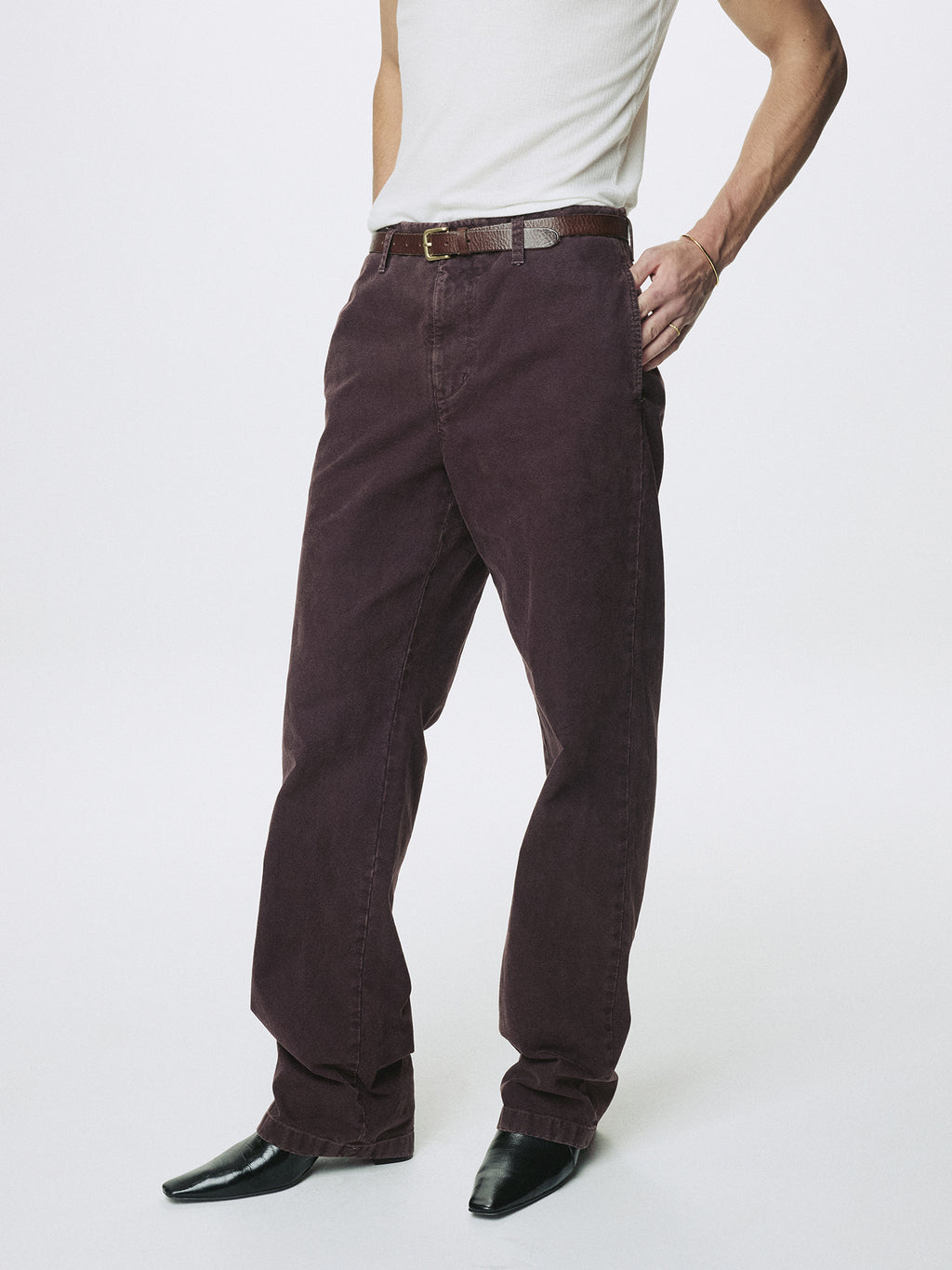 GARMENT DYED COTTON STRAIGHT PANTS_ FADED BURGUNDY