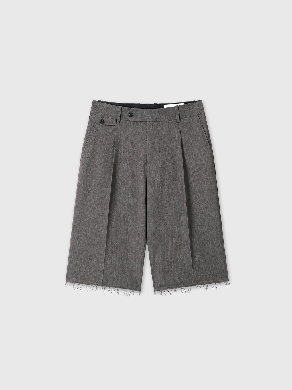 RAW-CUT WOOL PLEATED TAILORED SHORTS_ MELANGE GREY