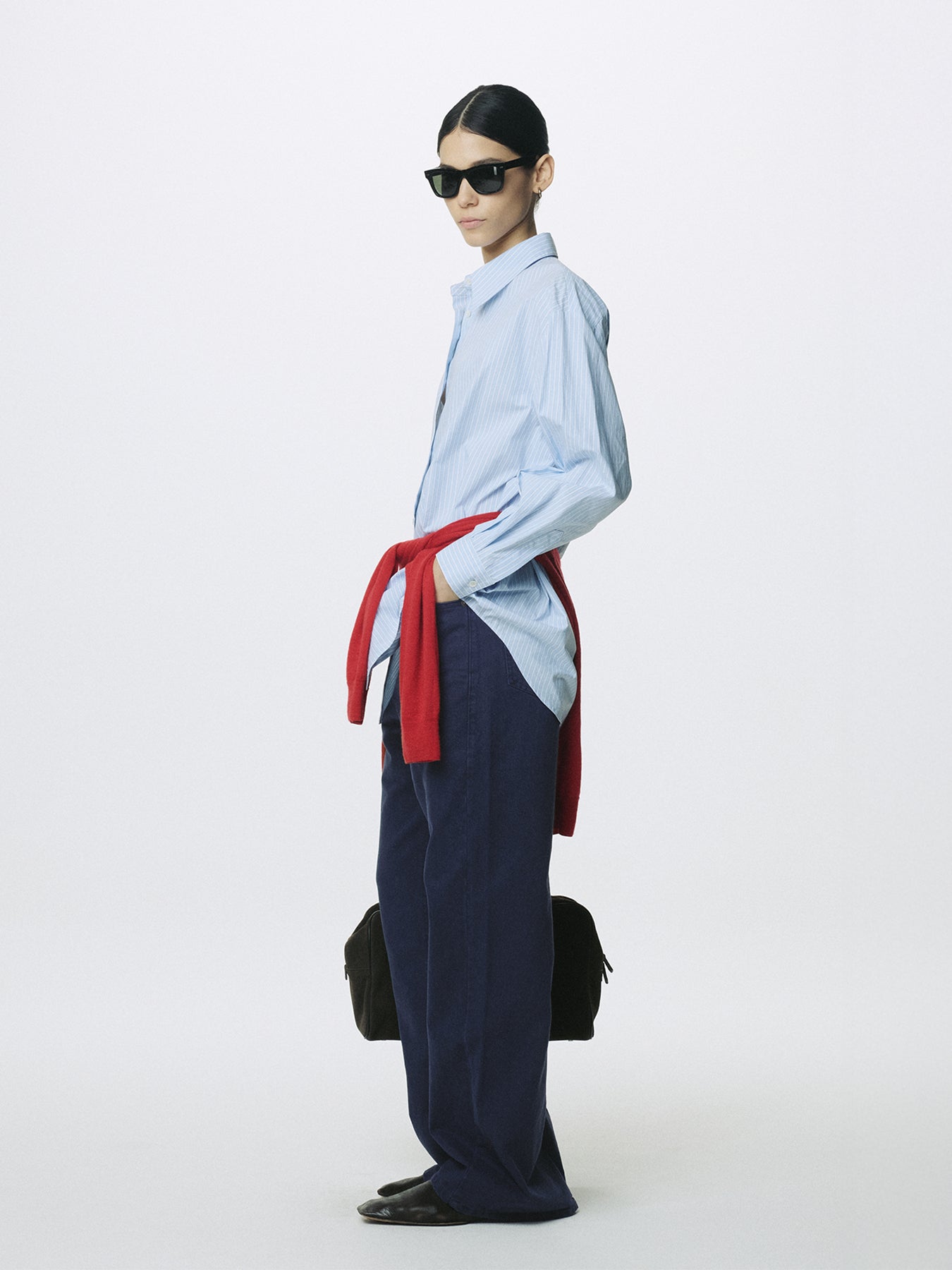 (W) WASHED COTTON TWILL LOOSE FLARED JEANS_ PURPLE BLUE