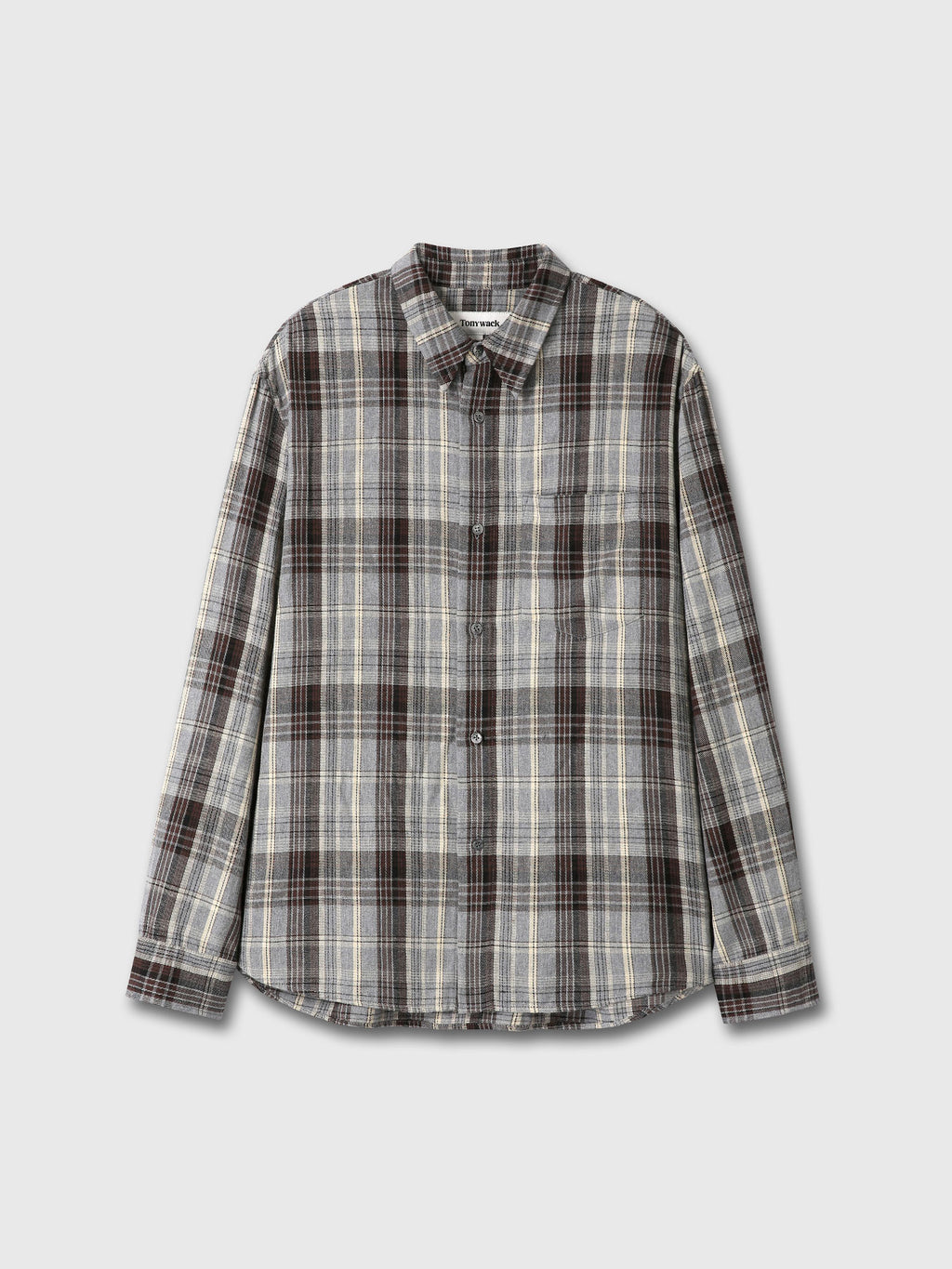 WASHED COTTON BLEND CHECK SHIRT_ GREY/BROWN