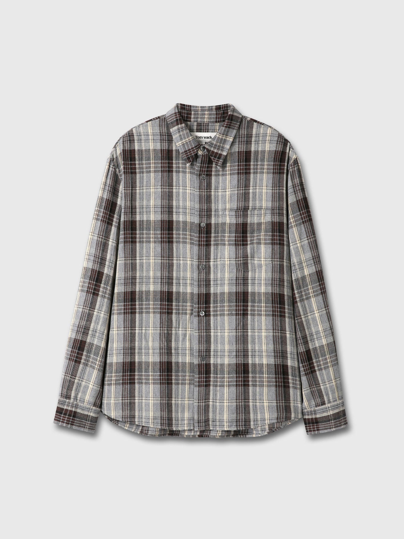 WASHED COTTON BLEND CHECK SHIRT_ GREY/BROWN