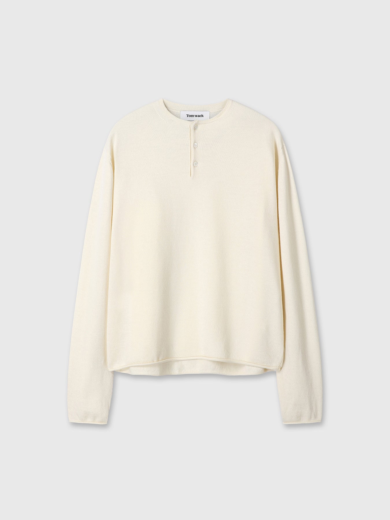 EXTRA FINE WOOL RAW HEM HENLEY NECK KNIT_ ECRU