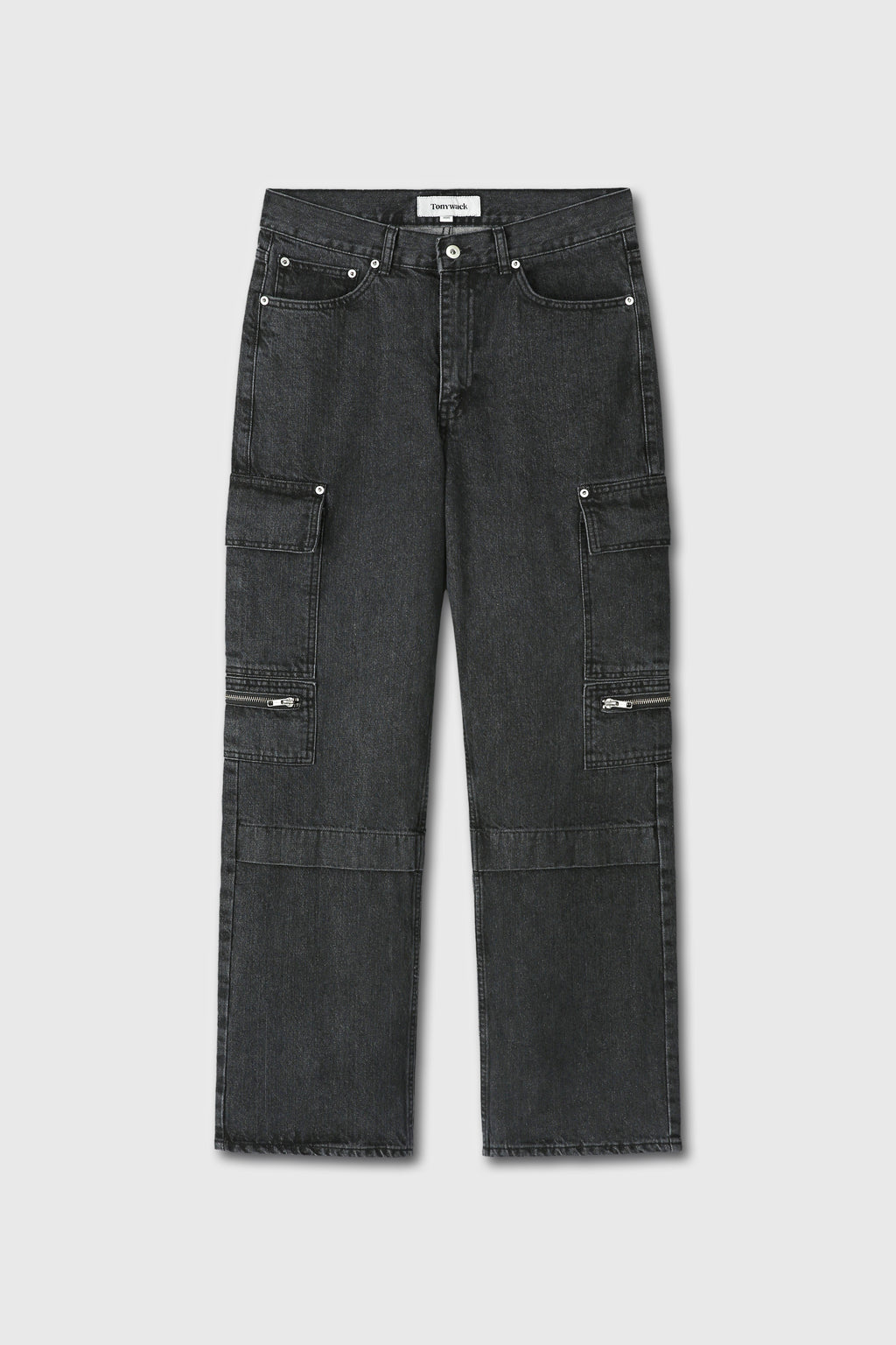 Relaxed Cut Denim Cargo Jeans_ Faded Black