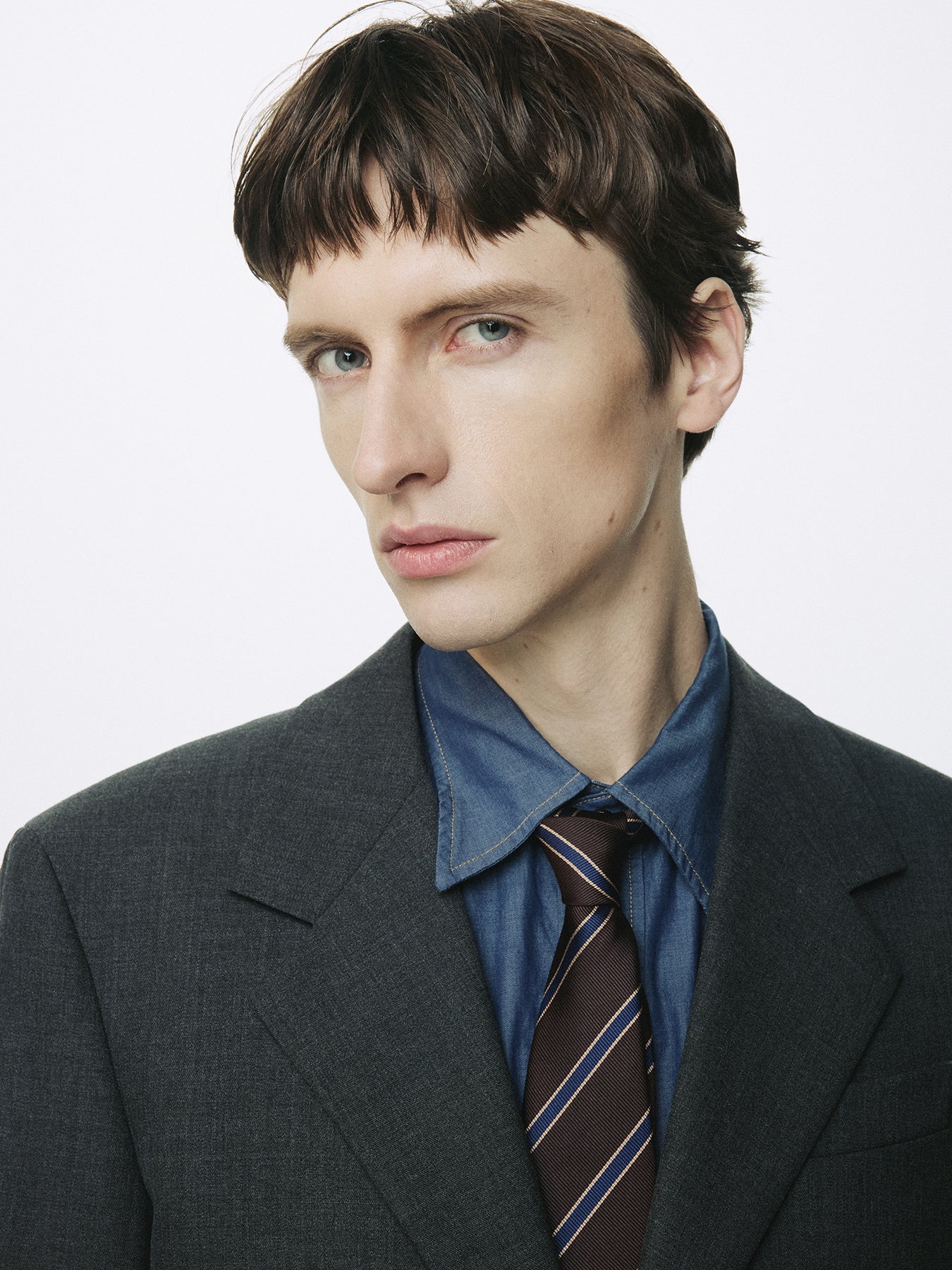 STRIPED SILK TIE_ BROWN/BLUE/BRONZE
